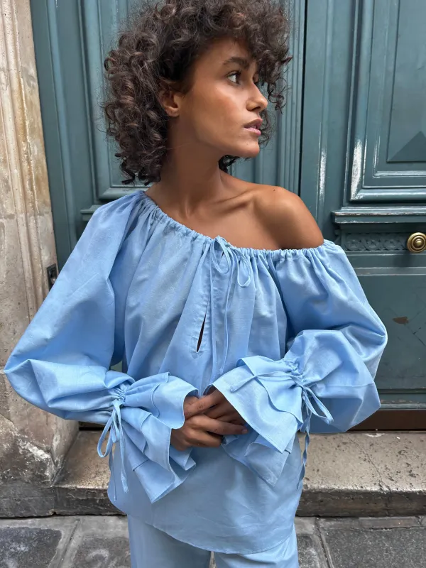 Cha-Cha Lounge Blouse in Blue made by Sleeper