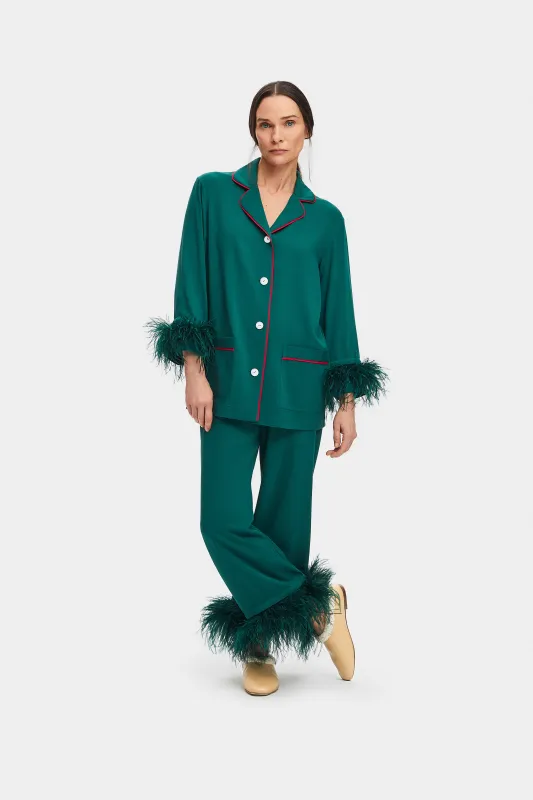 Party Pajamas Set with Detachable Feathers in Pine Green sold by Sleeper