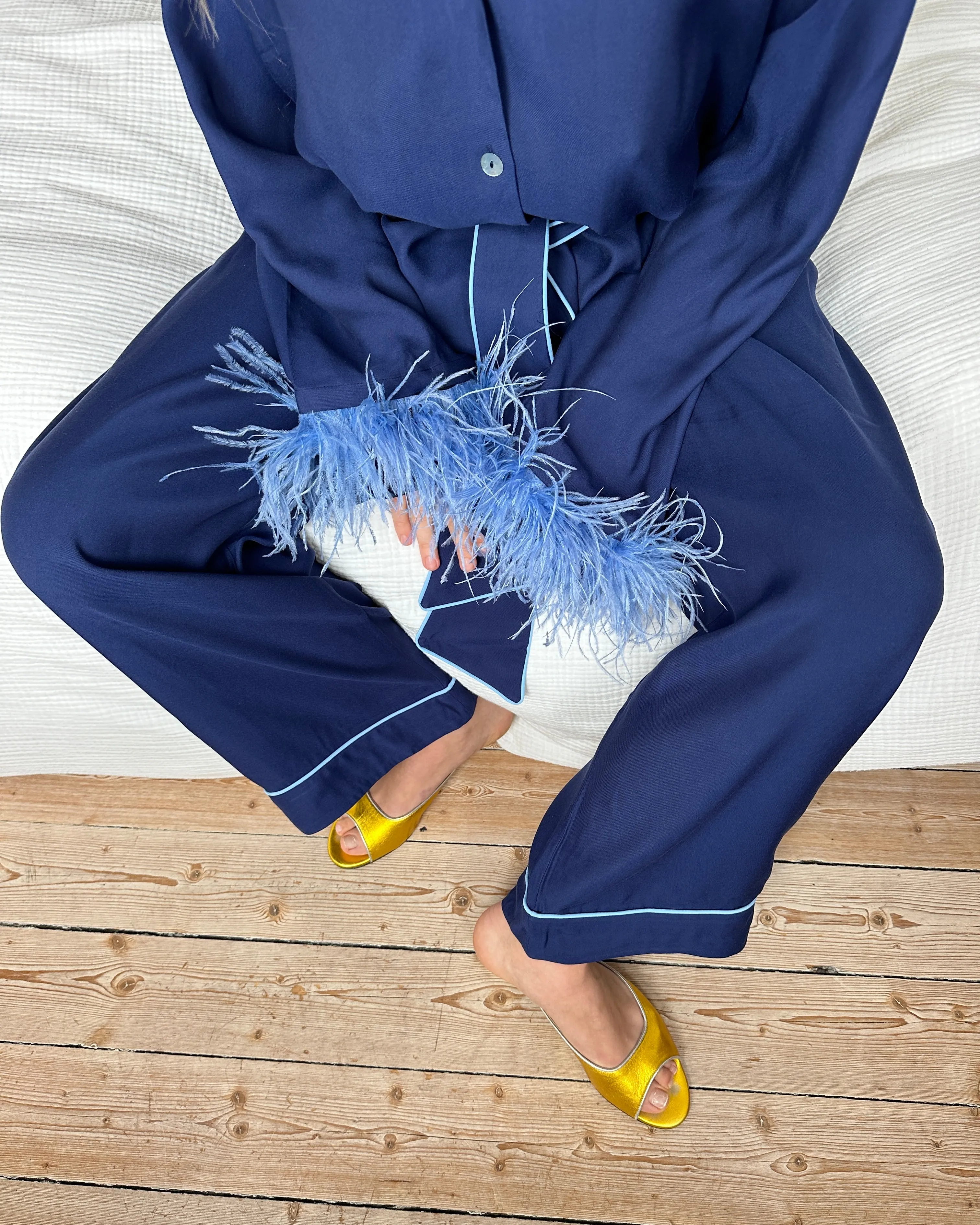 Miss Cat Belted Set with Detachable Feathers in Navy sold by Sleeper product image thumbnail 3