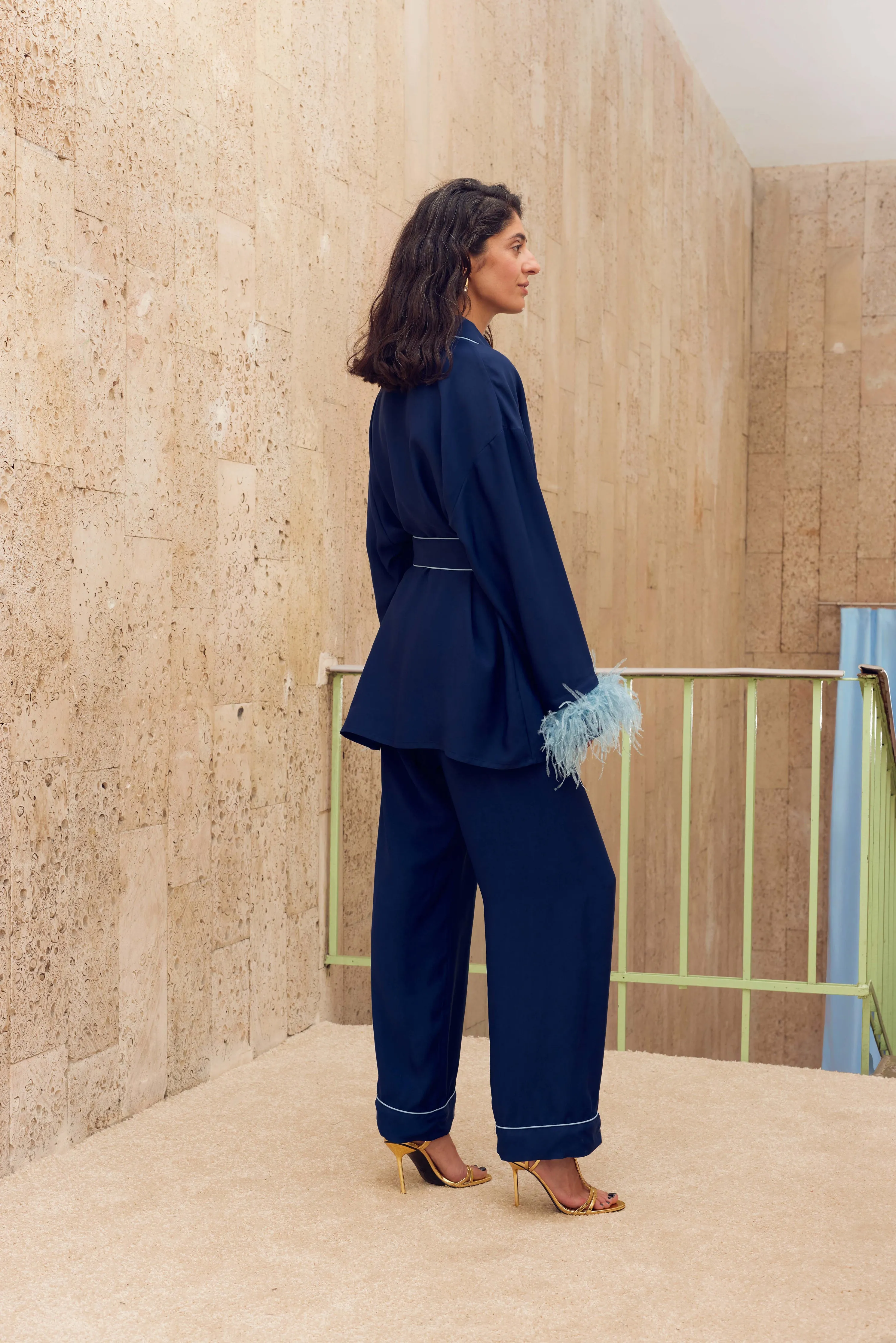 Miss Cat Belted Set with Detachable Feathers in Navy sold by Sleeper product image thumbnail 2