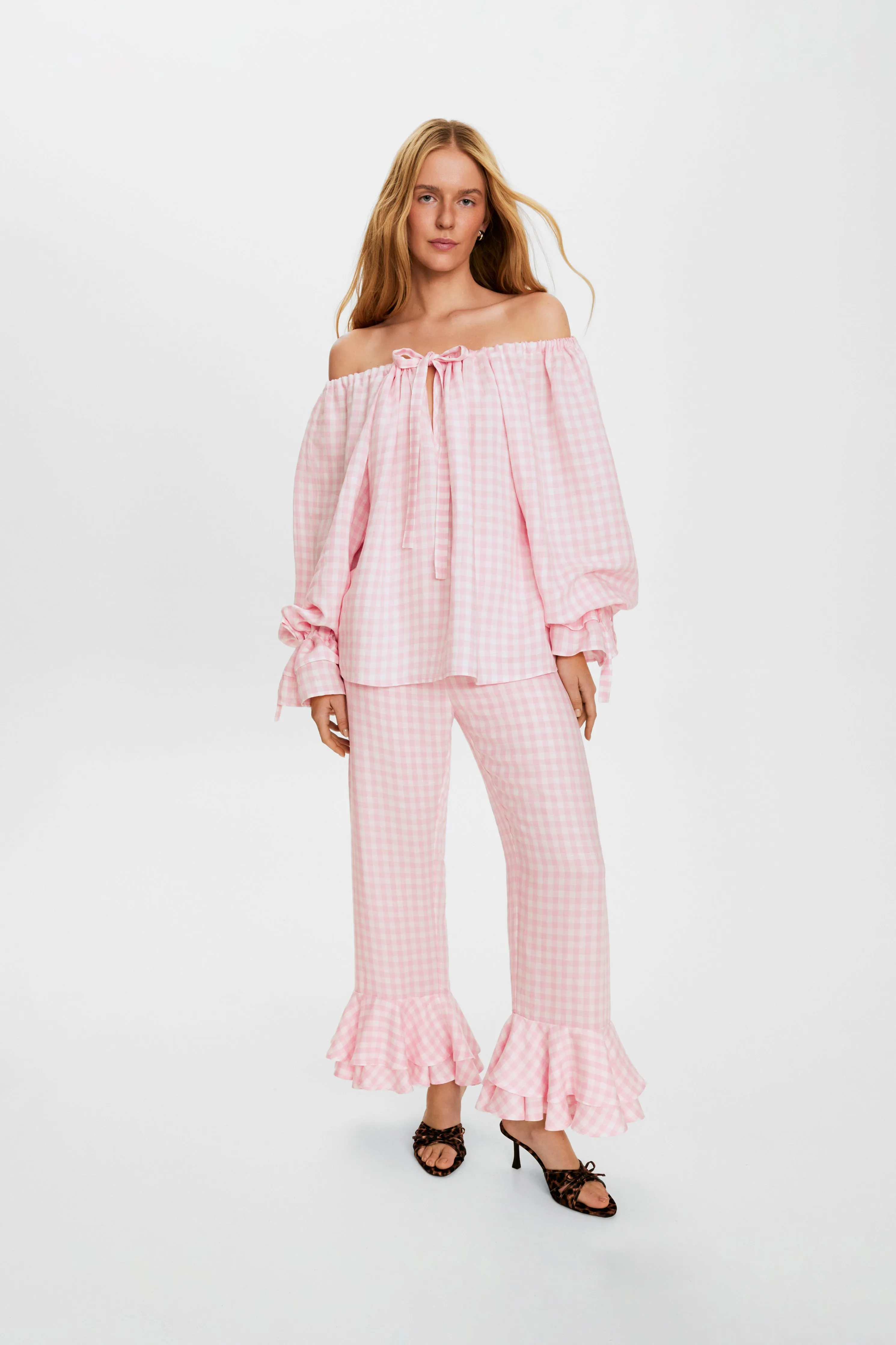 Cha-Cha Lounge Blouse in Pink Vichy sold by Sleeper product image thumbnail 3