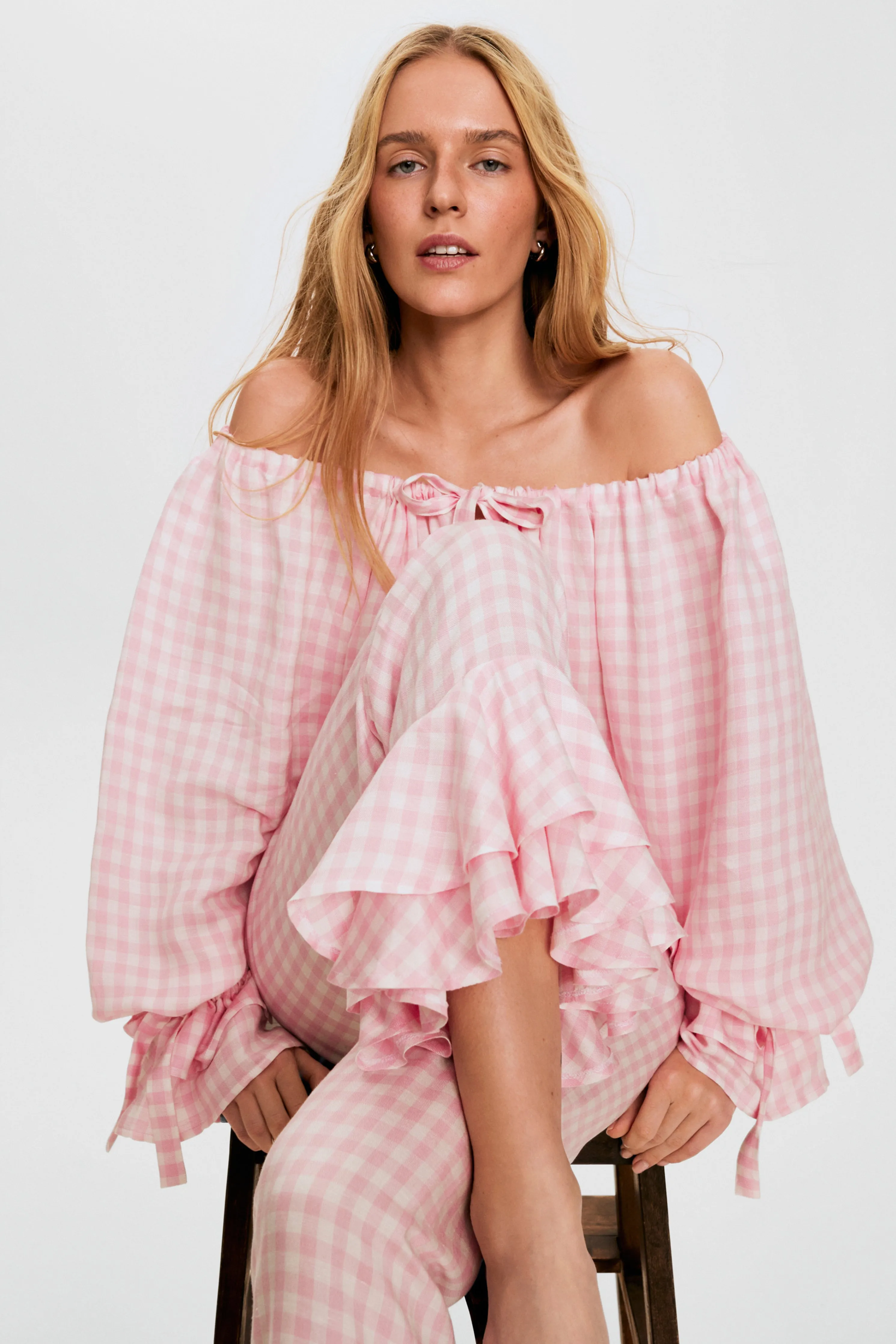 Cha-Cha Lounge Blouse in Pink Vichy sold by Sleeper product image thumbnail 2