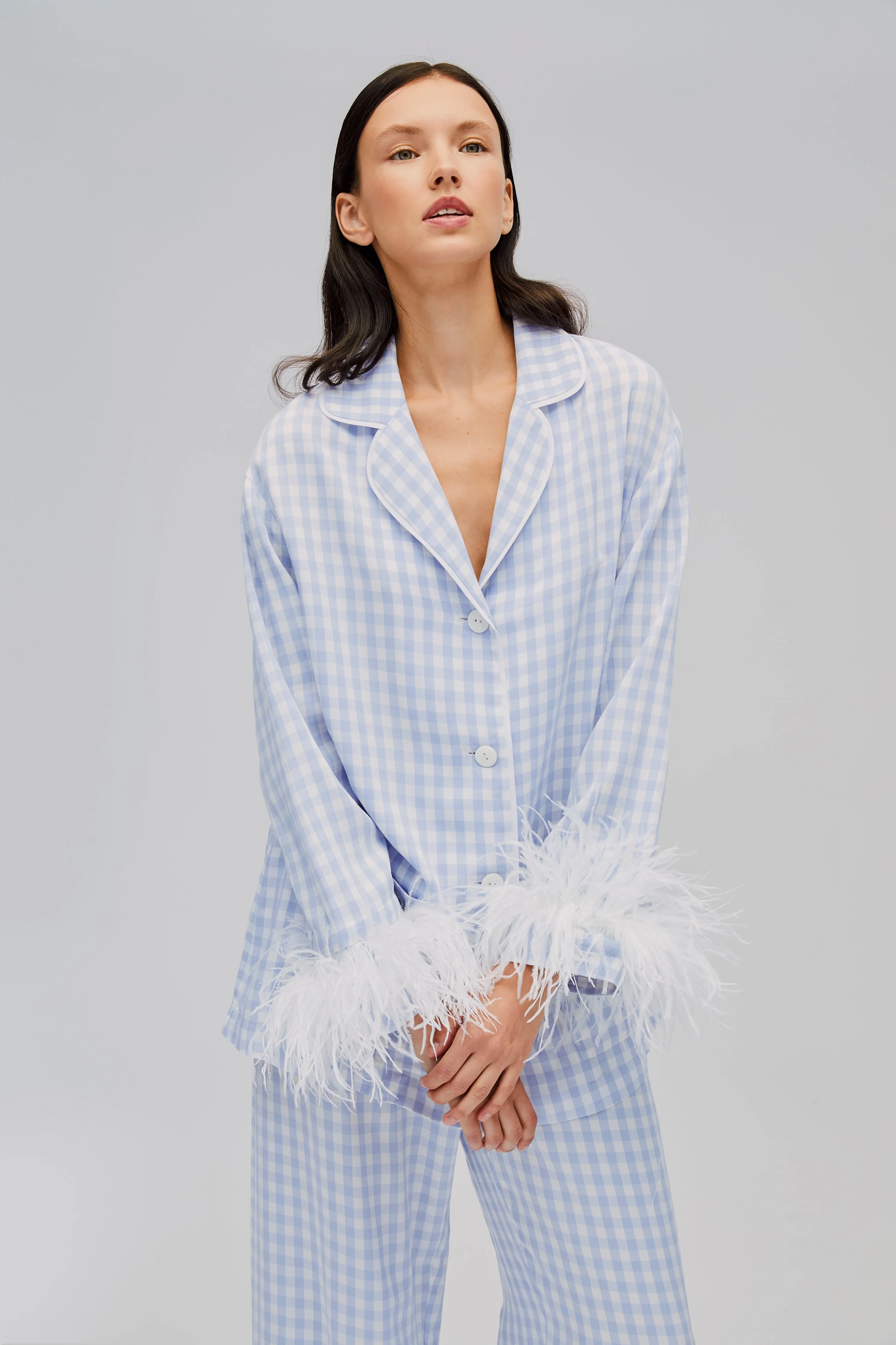 Party Pajamas Set with Detachable Feathers in Blue Vichy sold by Sleeper product image thumbnail 3