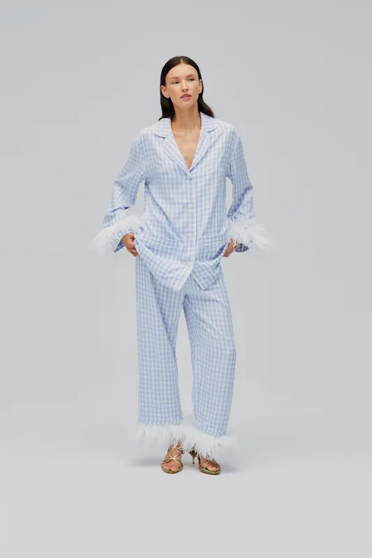Party Pajamas Set with Detachable Feathers in Blue Vichy sold by Sleeper