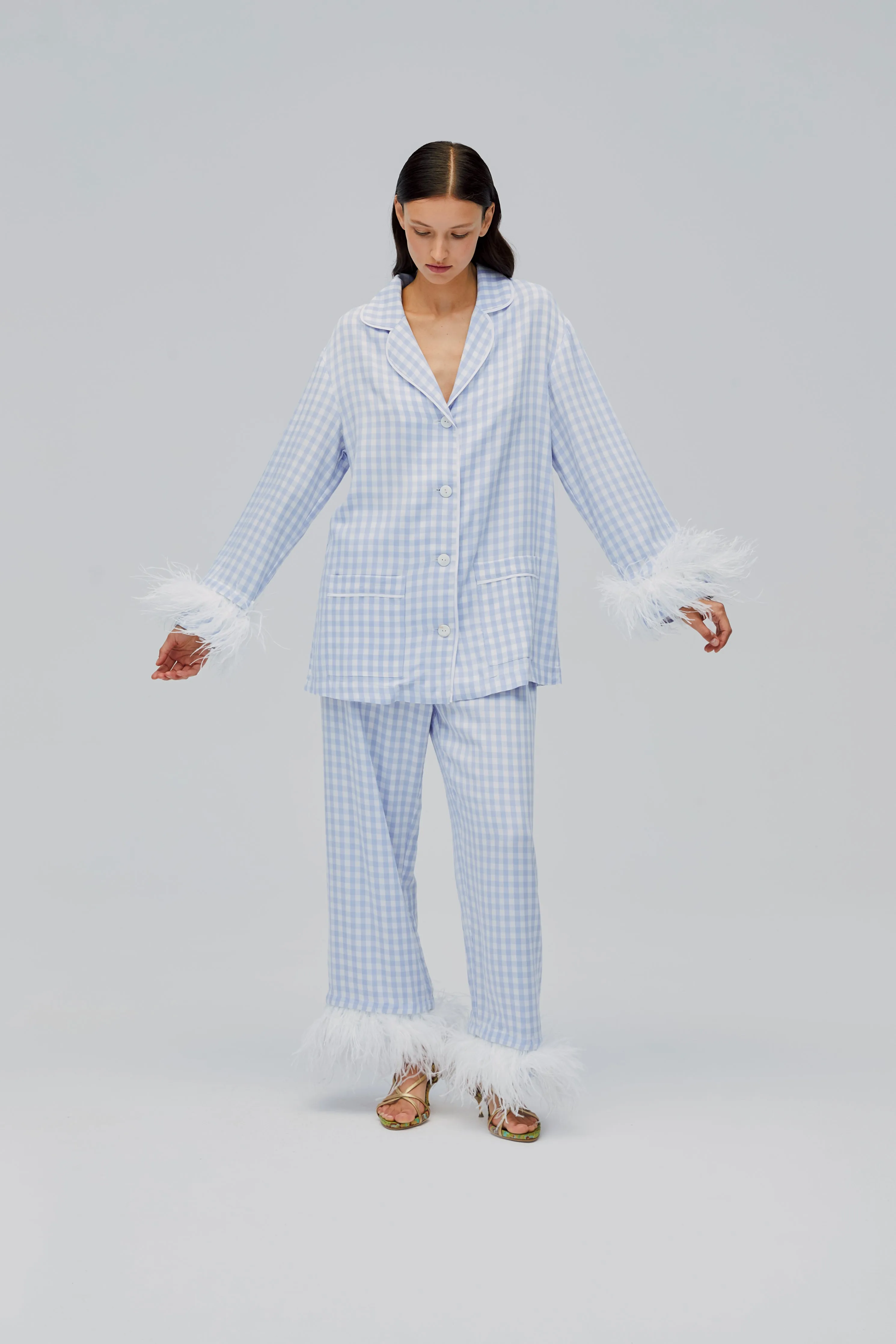 Party Pajamas Set with Detachable Feathers in Blue Vichy sold by Sleeper product image thumbnail 5
