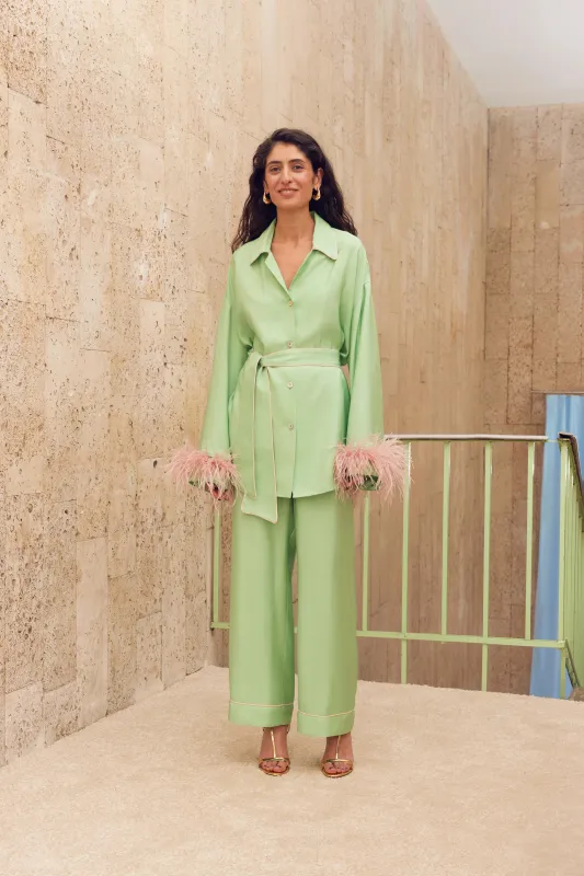 Miss Cat Belted Set with Detachable Feathers in Mint sold by Sleeper