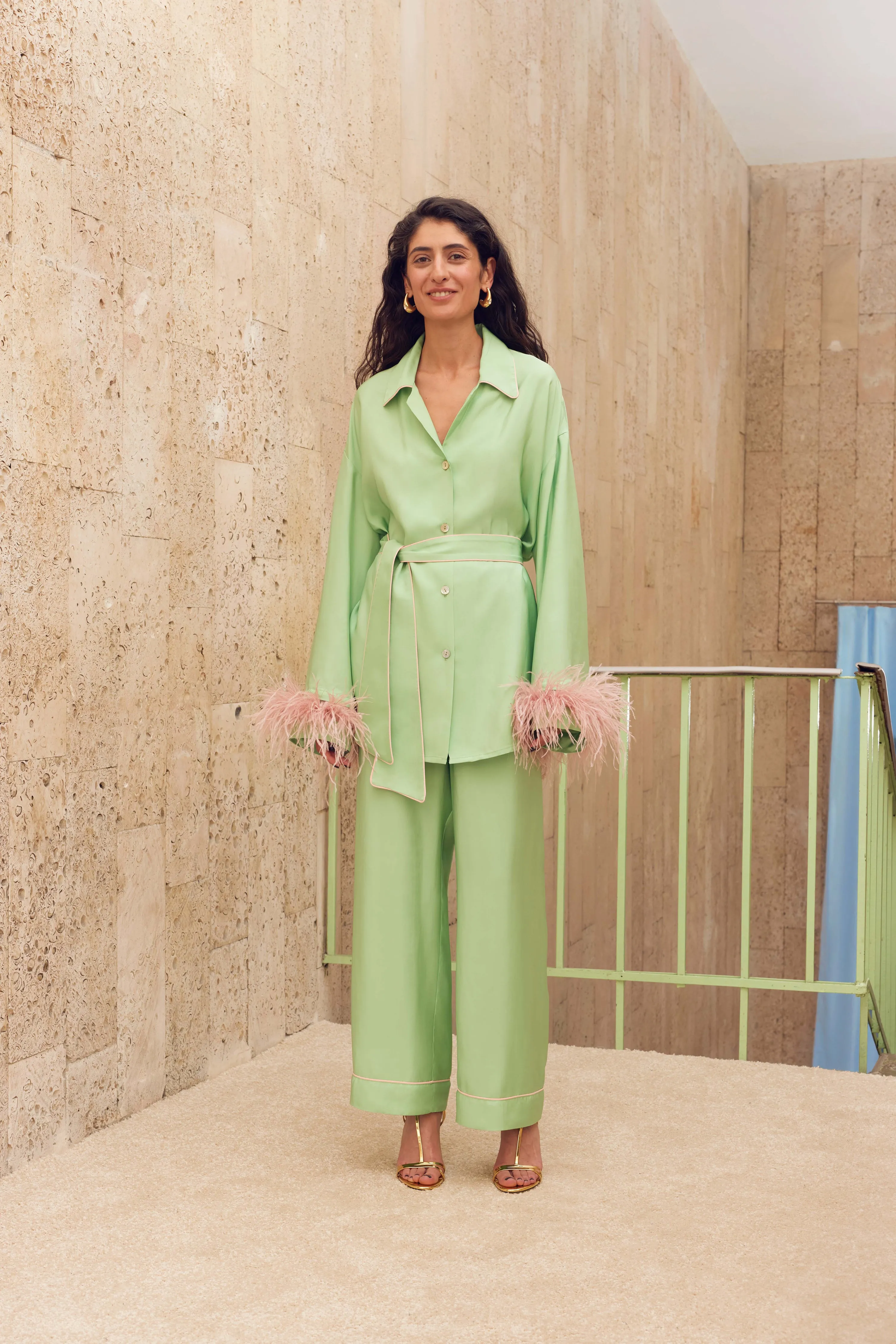 Miss Cat Belted Set with Detachable Feathers in Mint sold by Sleeper