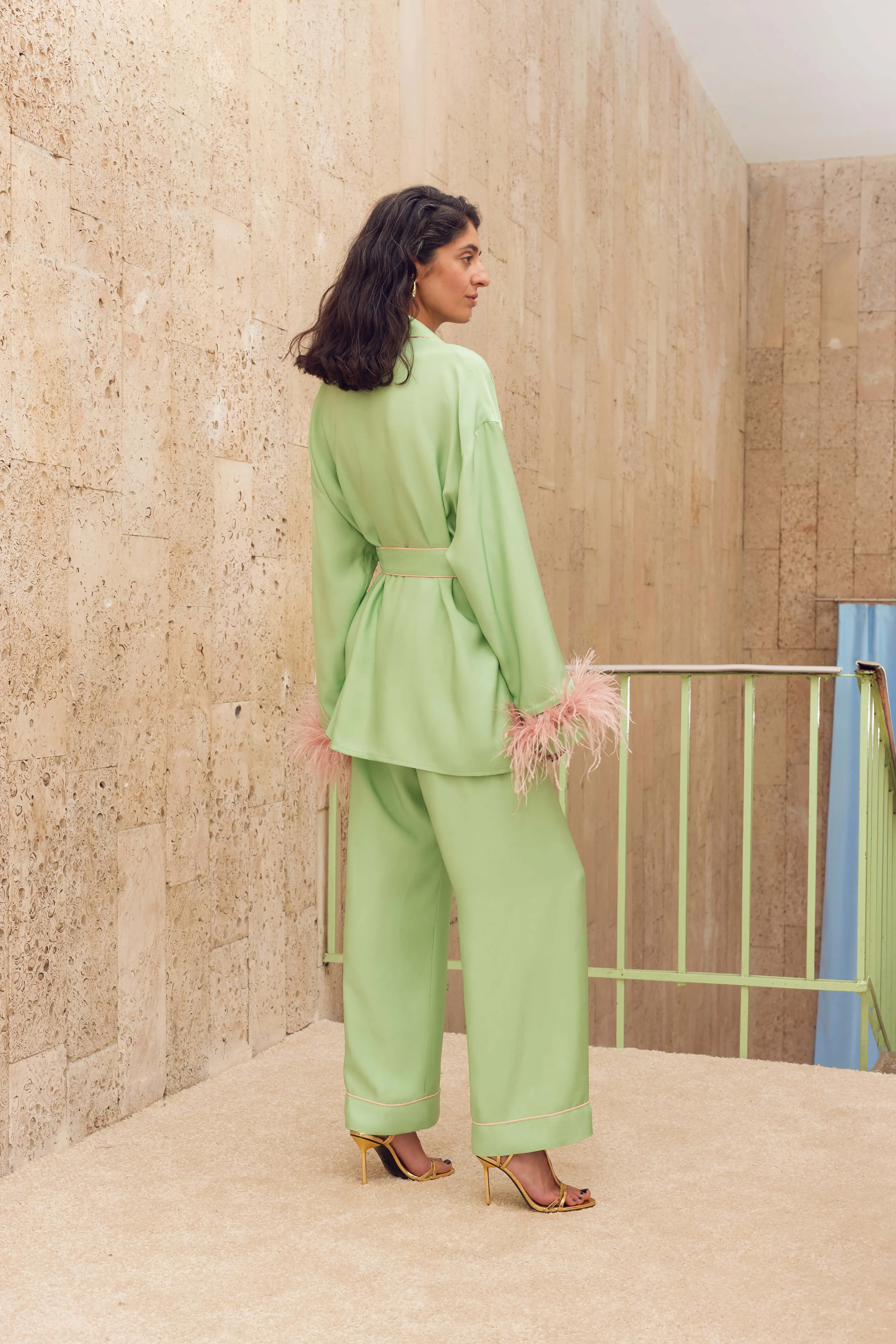 Miss Cat Belted Set with Detachable Feathers in Mint sold by Sleeper product image thumbnail 2