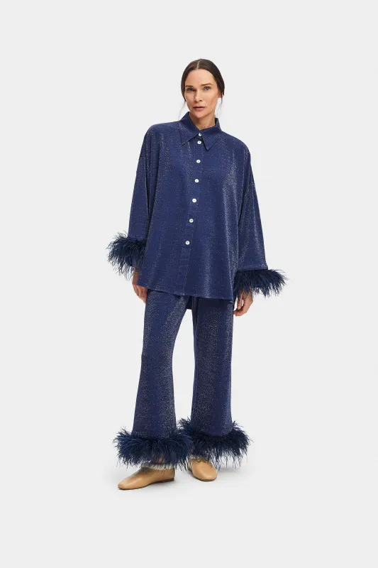 Cosmos Oversized Metallic Jersey Pajama Set in Navy sold by Sleeper