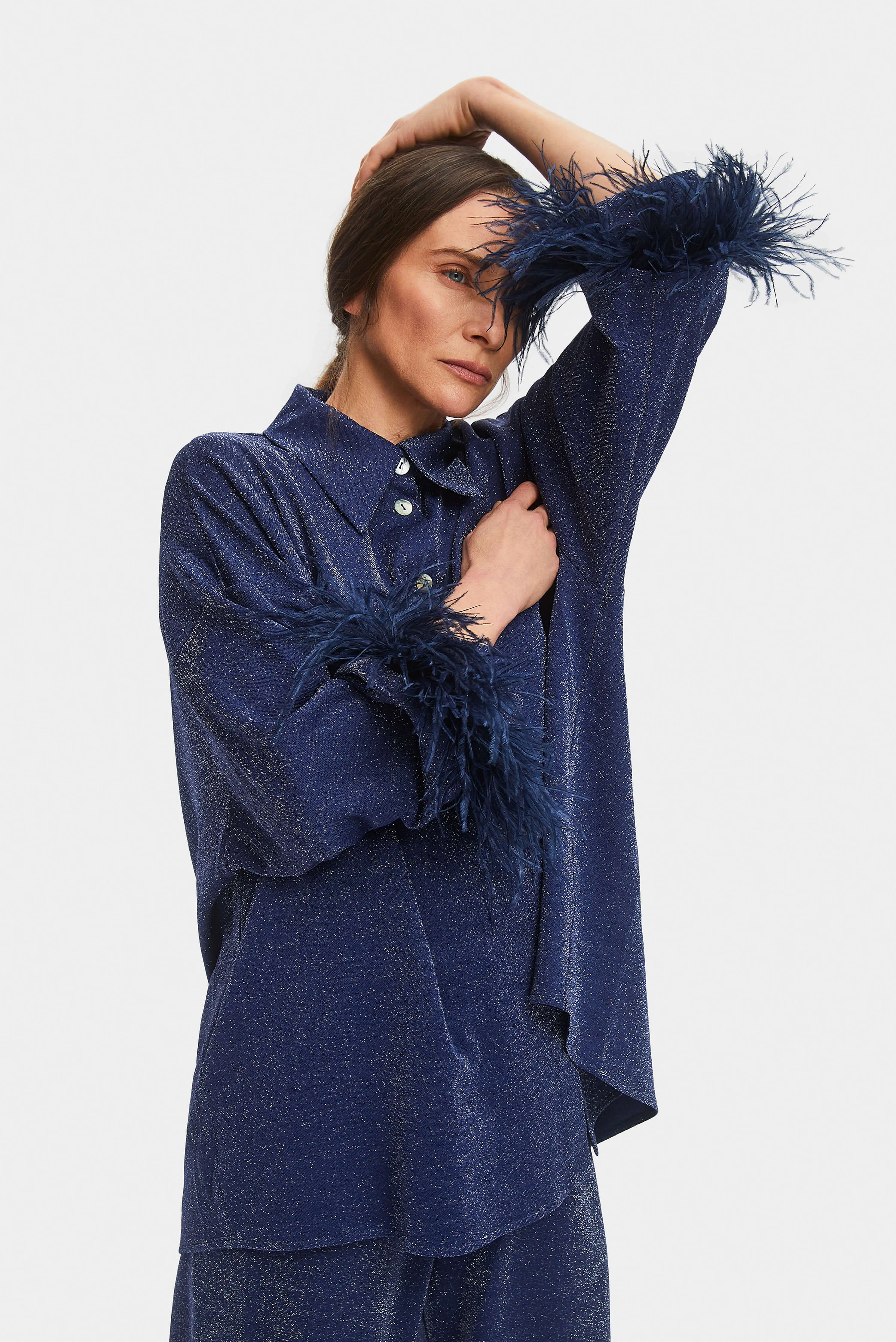 Cosmos Oversized Metallic Jersey Pajama Set in Navy sold by Sleeper product image thumbnail 4