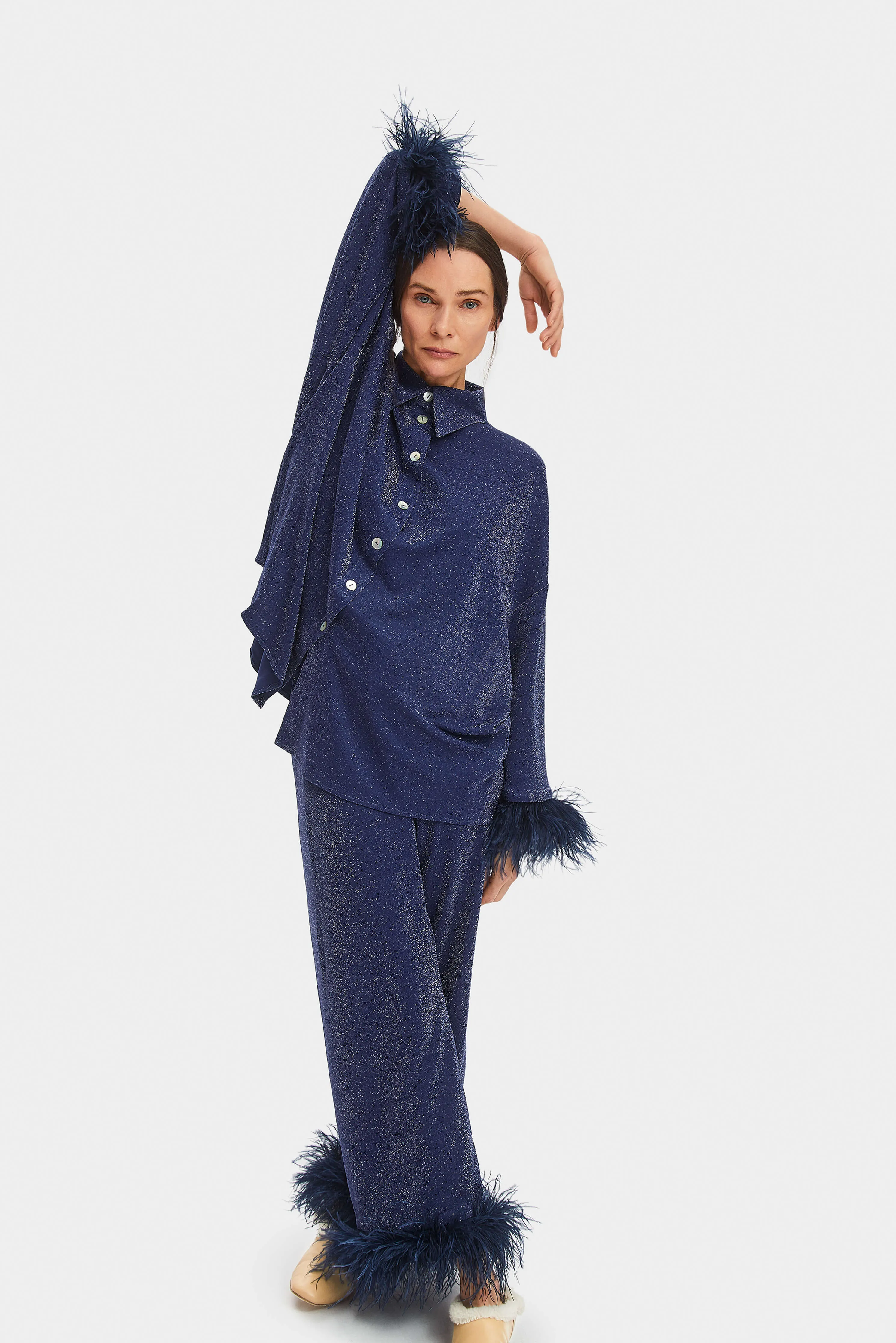 Cosmos Oversized Metallic Jersey Pajama Set in Navy sold by Sleeper product image thumbnail 5