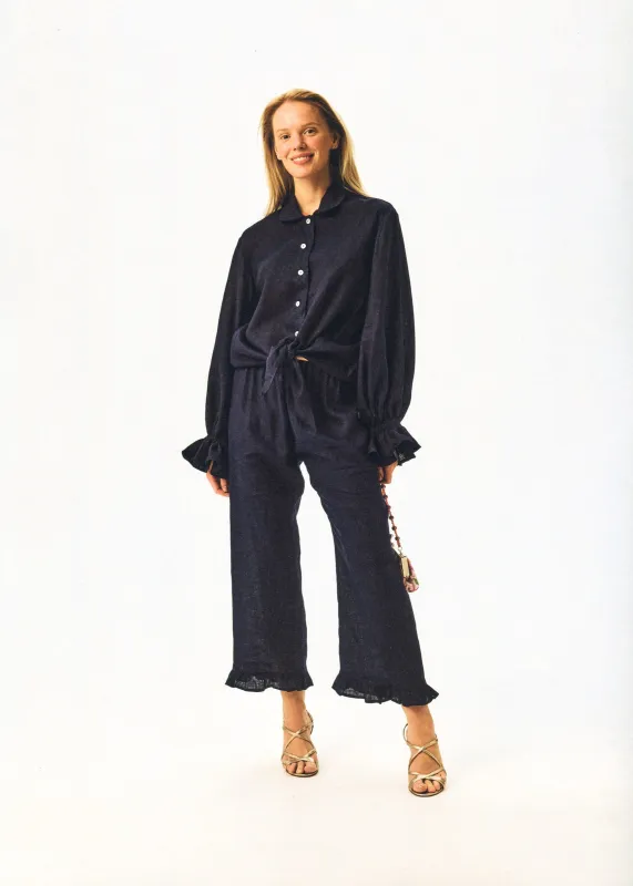 Rumba Linen Lounge Shirt in Navy made by Sleeper