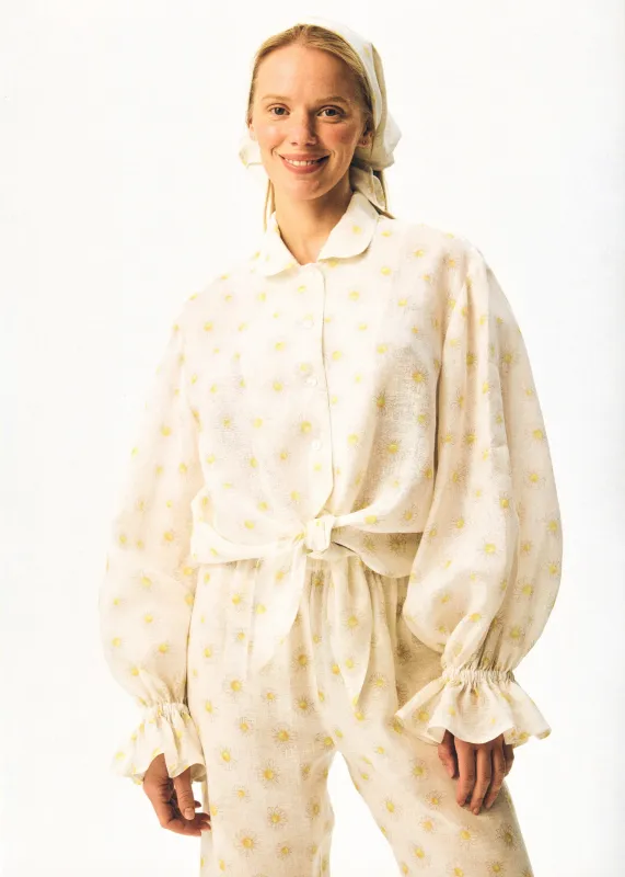 Rumba Linen Lounge Shirt in Daisies sold by Sleeper
