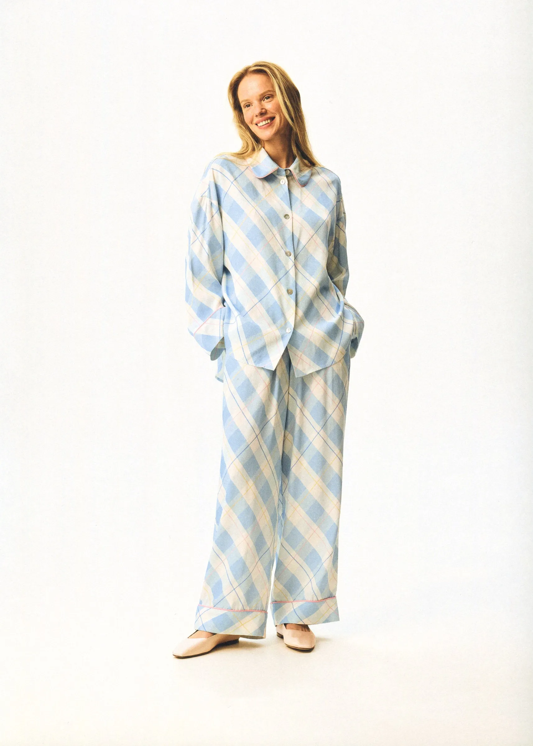 Pastelle Oversized Pants in Blue Plaid sold by Sleeper product image thumbnail 3