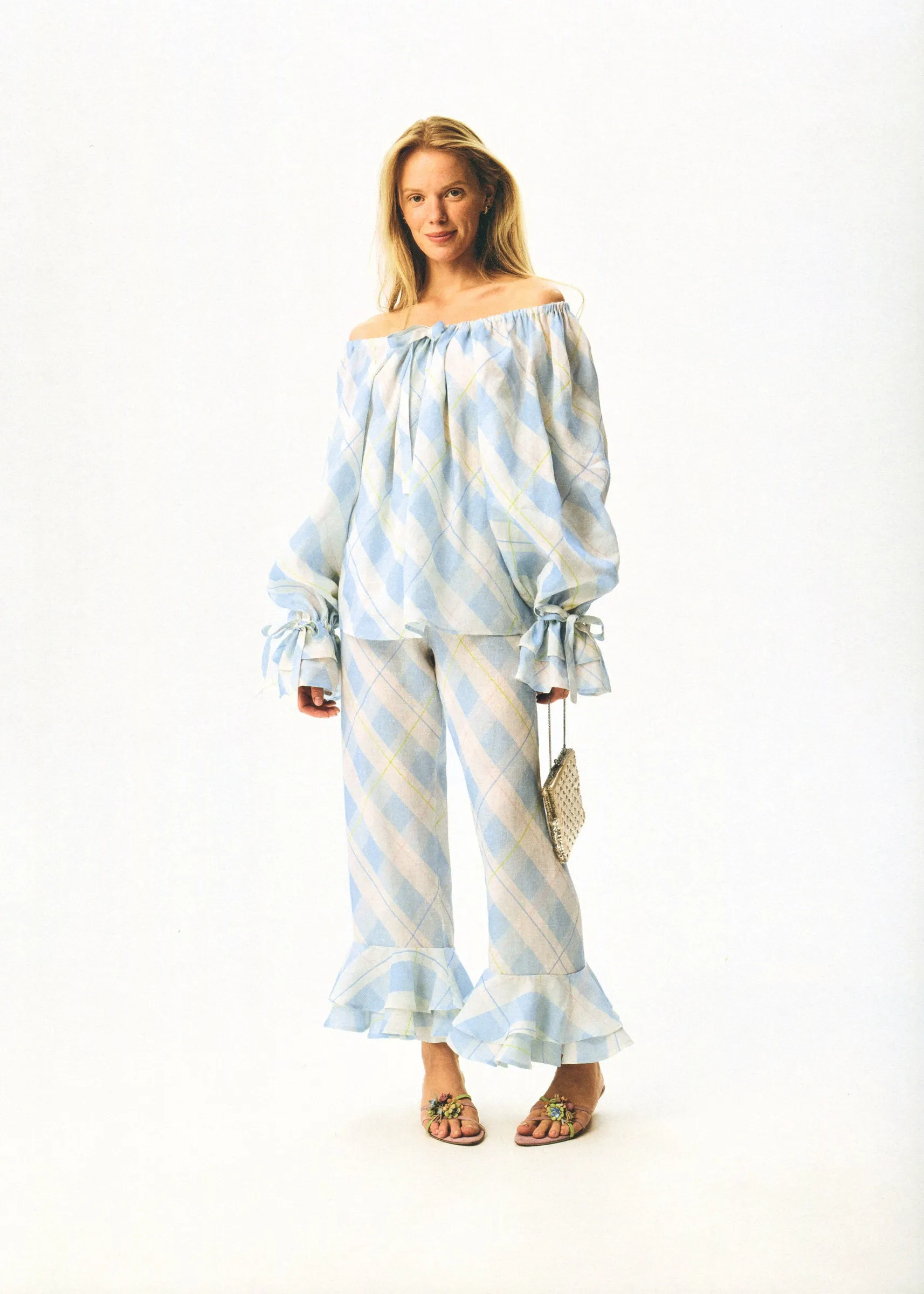 Cha-Cha Lounge Blouse in Blue Plaid sold by Sleeper product image thumbnail 2