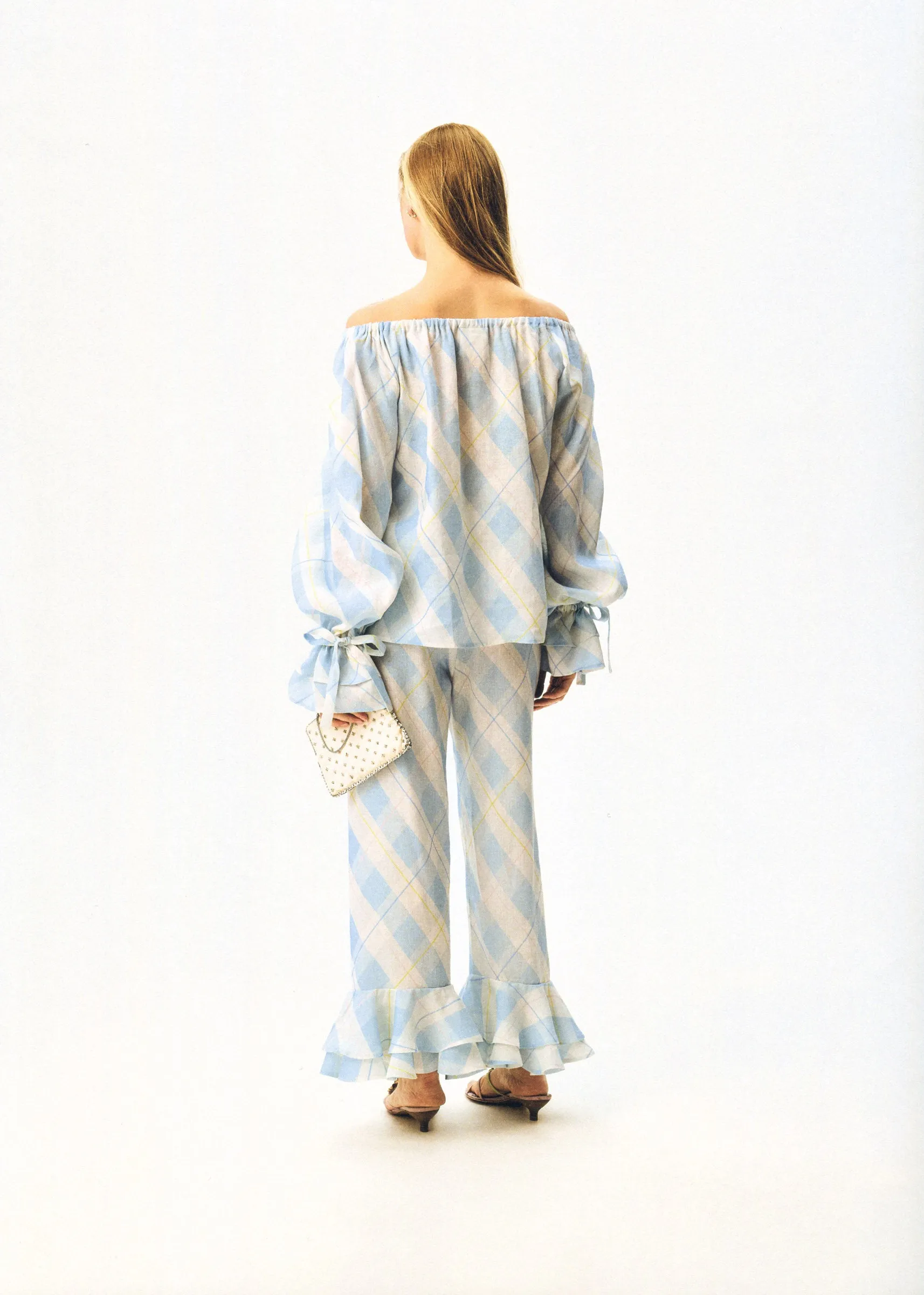 Cha-Cha Lounge Blouse in Blue Plaid sold by Sleeper product image thumbnail 3