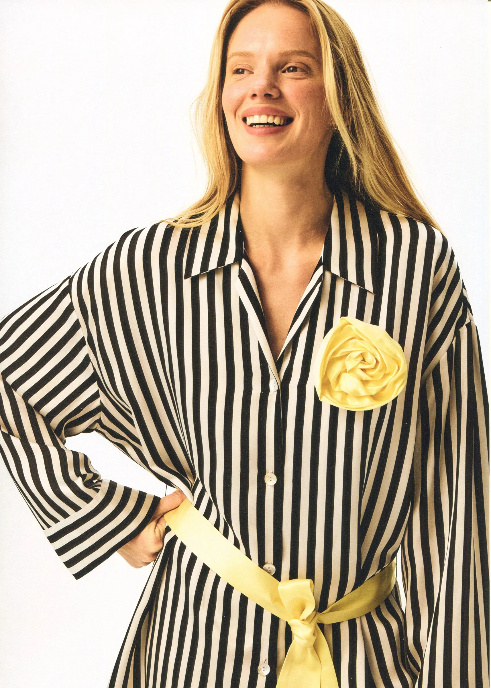 The Rose Oversized Pajama Set in Stripes with Yellow trim sold by Sleeper product image thumbnail 2