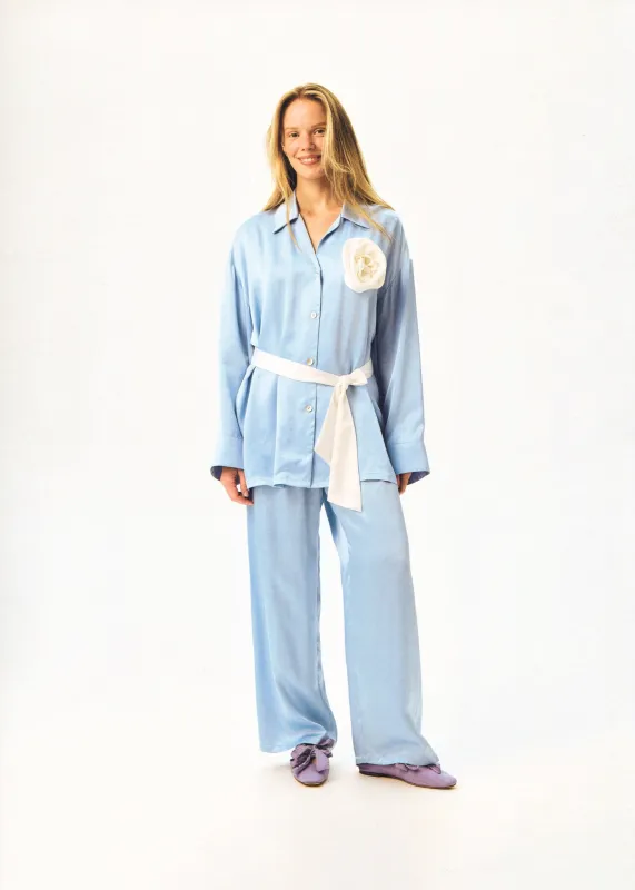 The Rose Oversized Pajama Set in Blue with White trim sold by Sleeper