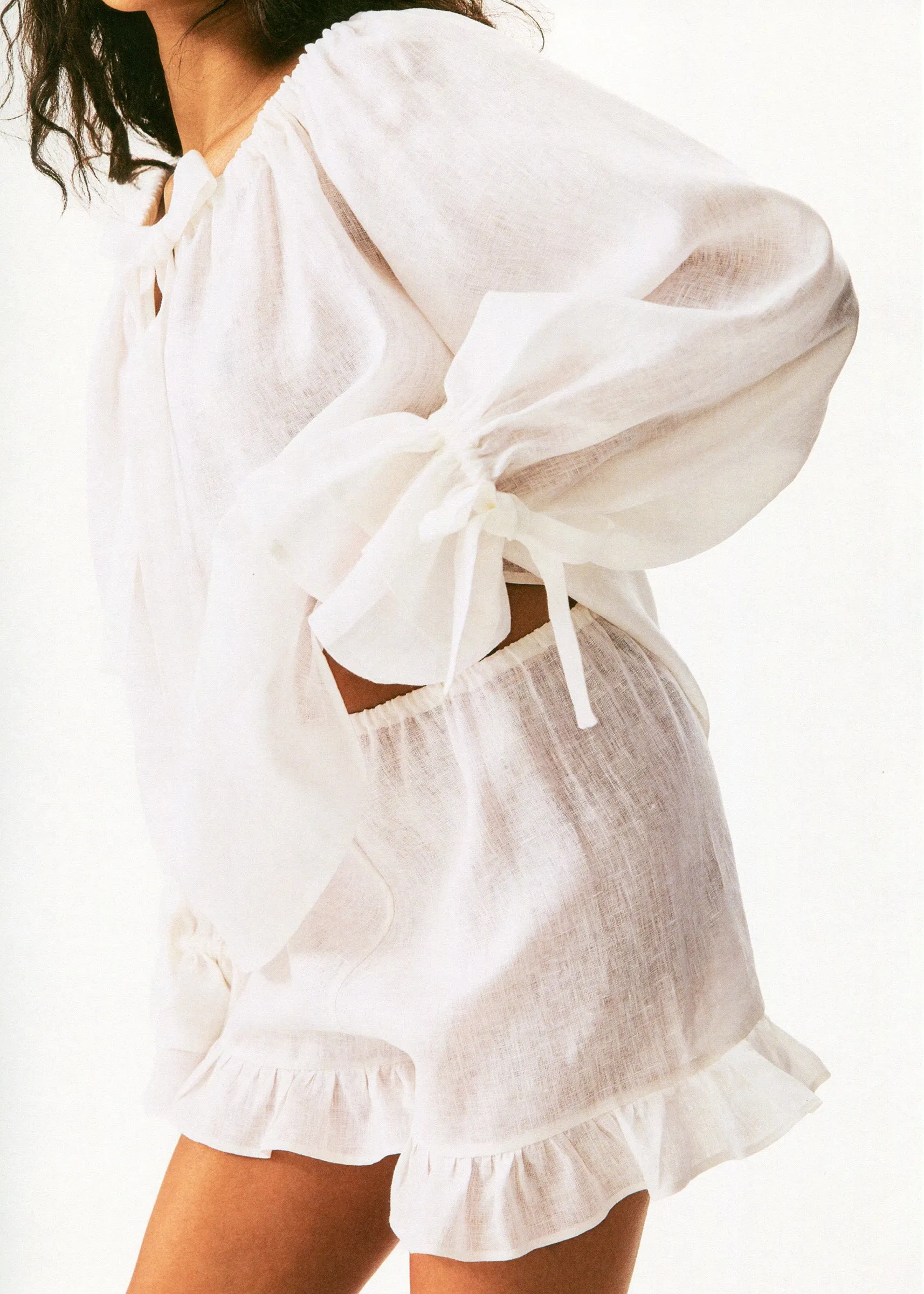 Puff Linen Lounge Shorts with Headscarf in White sold by Sleeper product image thumbnail 2