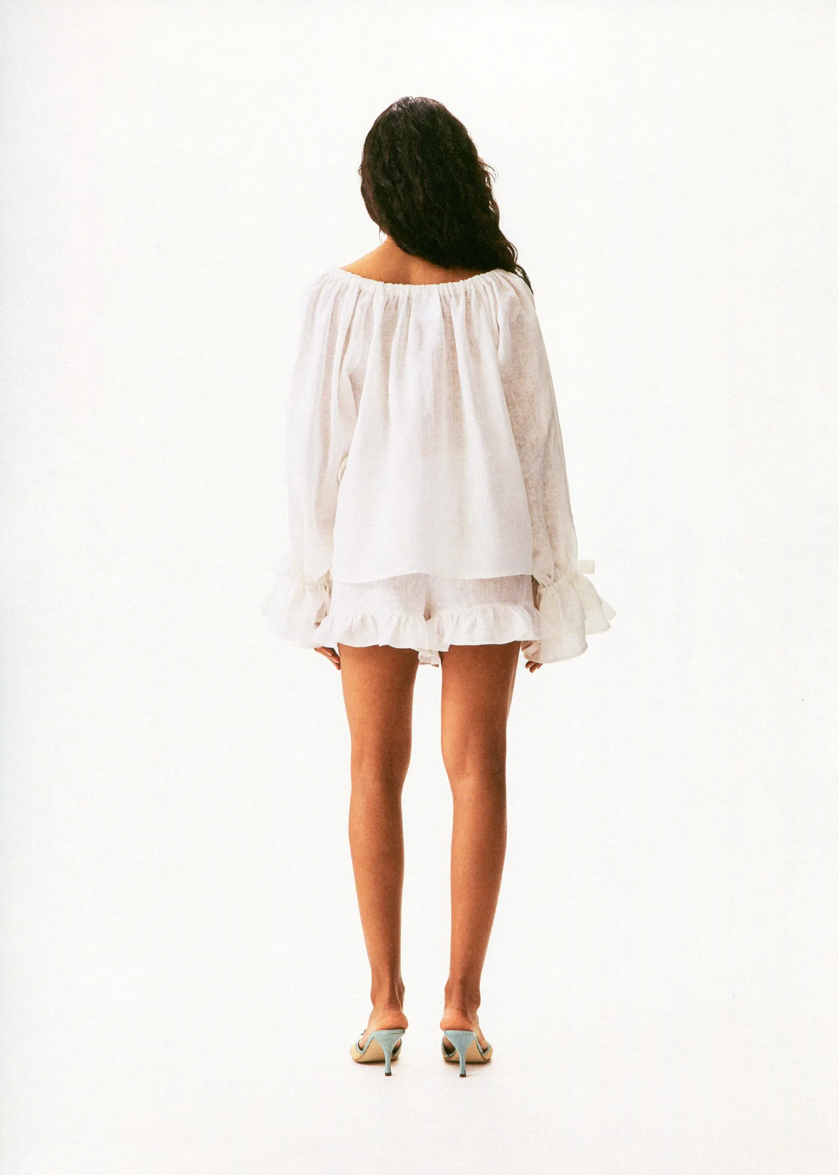 Puff Linen Lounge Shorts with Headscarf in White sold by Sleeper product image thumbnail 5