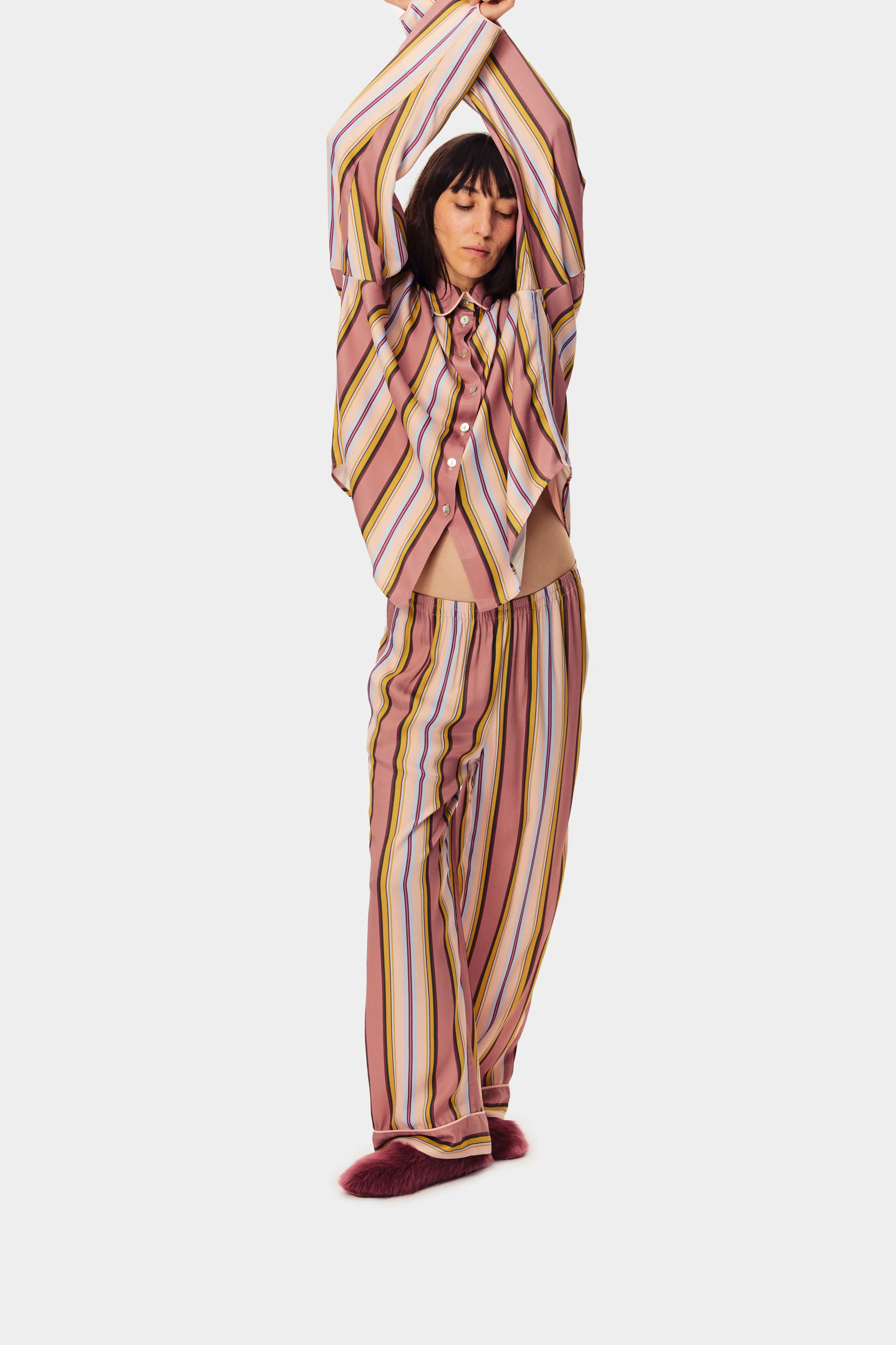 Pastelle Oversized Pants in Blush Stripes sold by Sleeper product image thumbnail 3