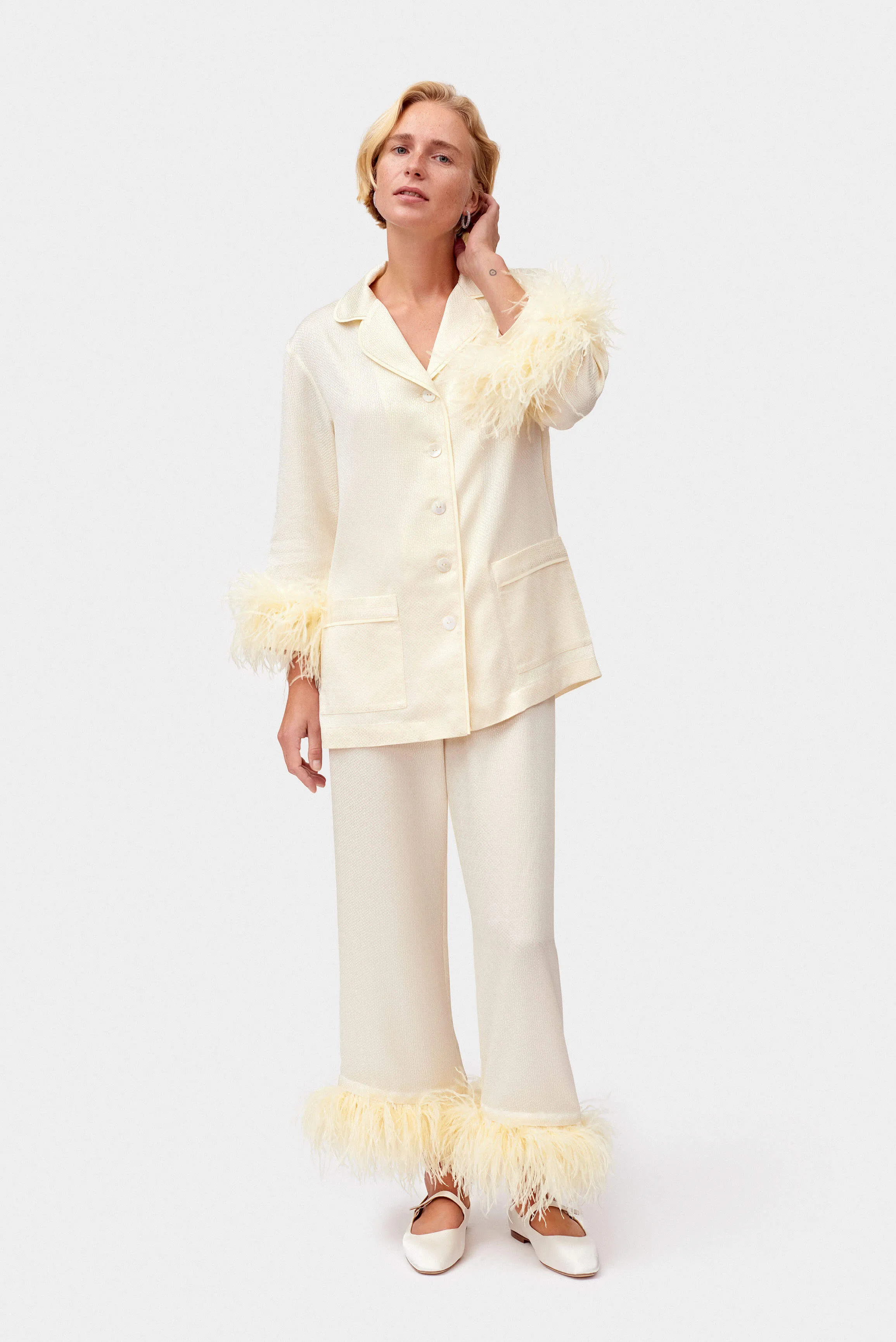 Jacquard Pajama Set with Feathers in White sold by Sleeper product image thumbnail 2