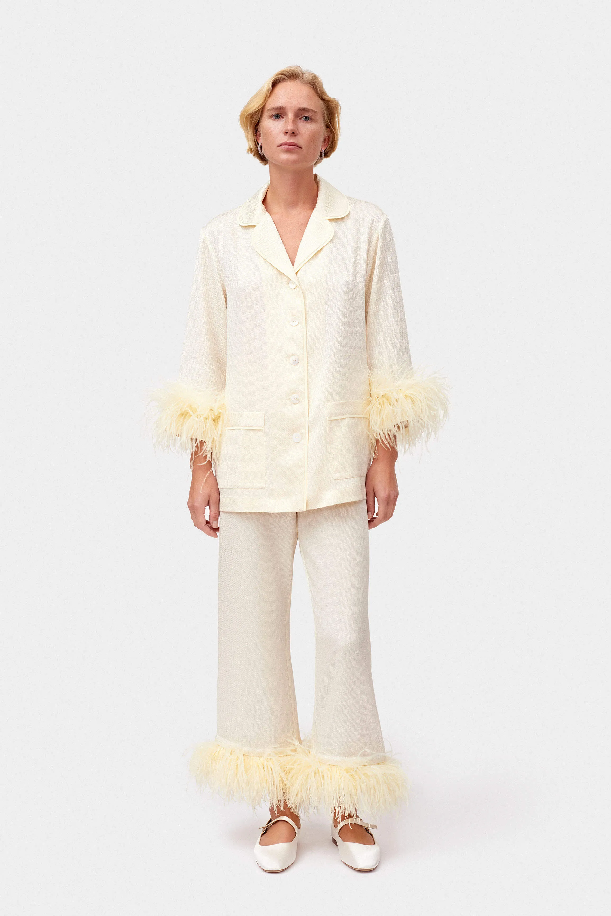 Jacquard Pajama Set with Feathers in White sold by Sleeper