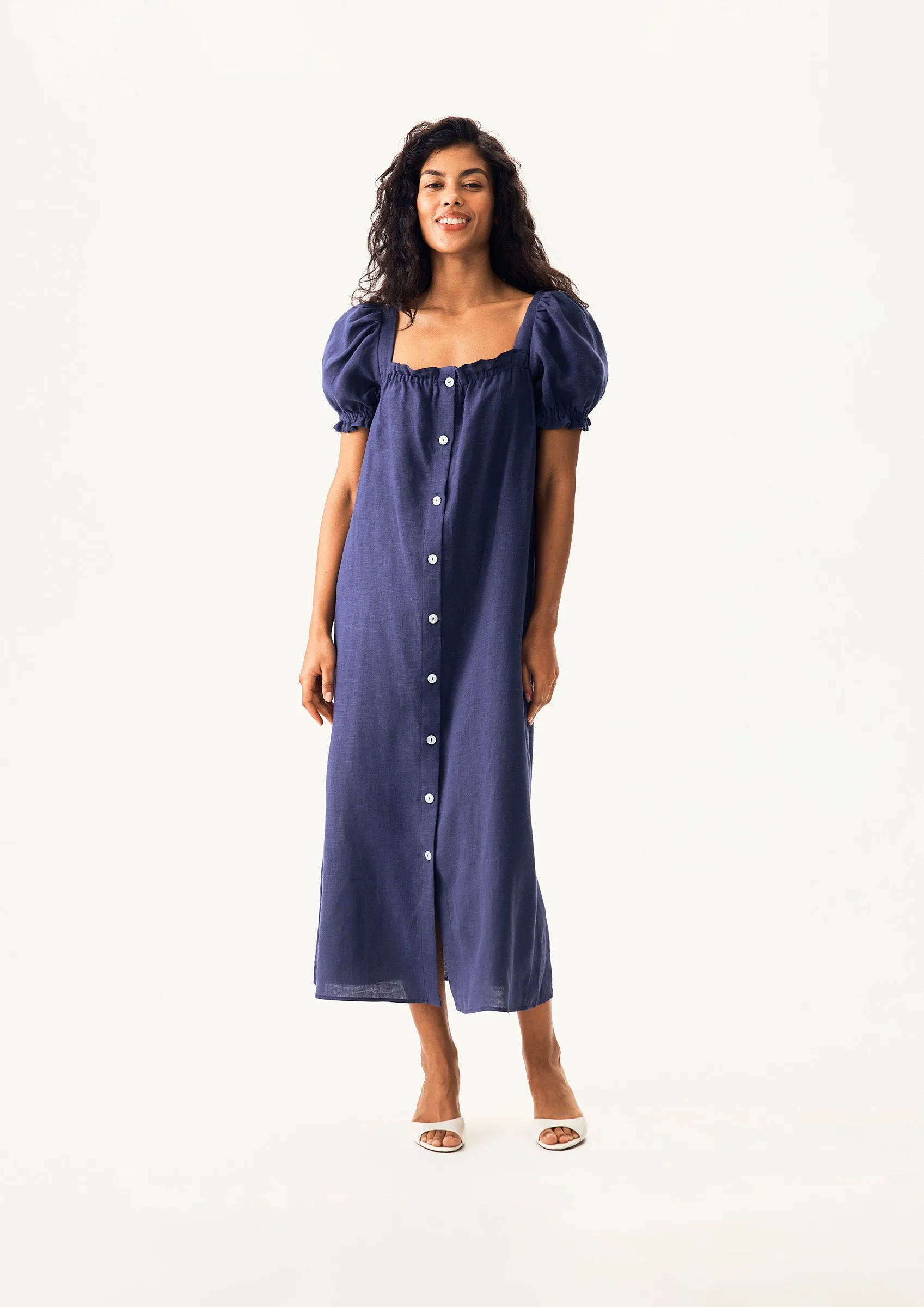 Brigitte Linen Midi Dress in Navy sold by Sleeper product image thumbnail 2