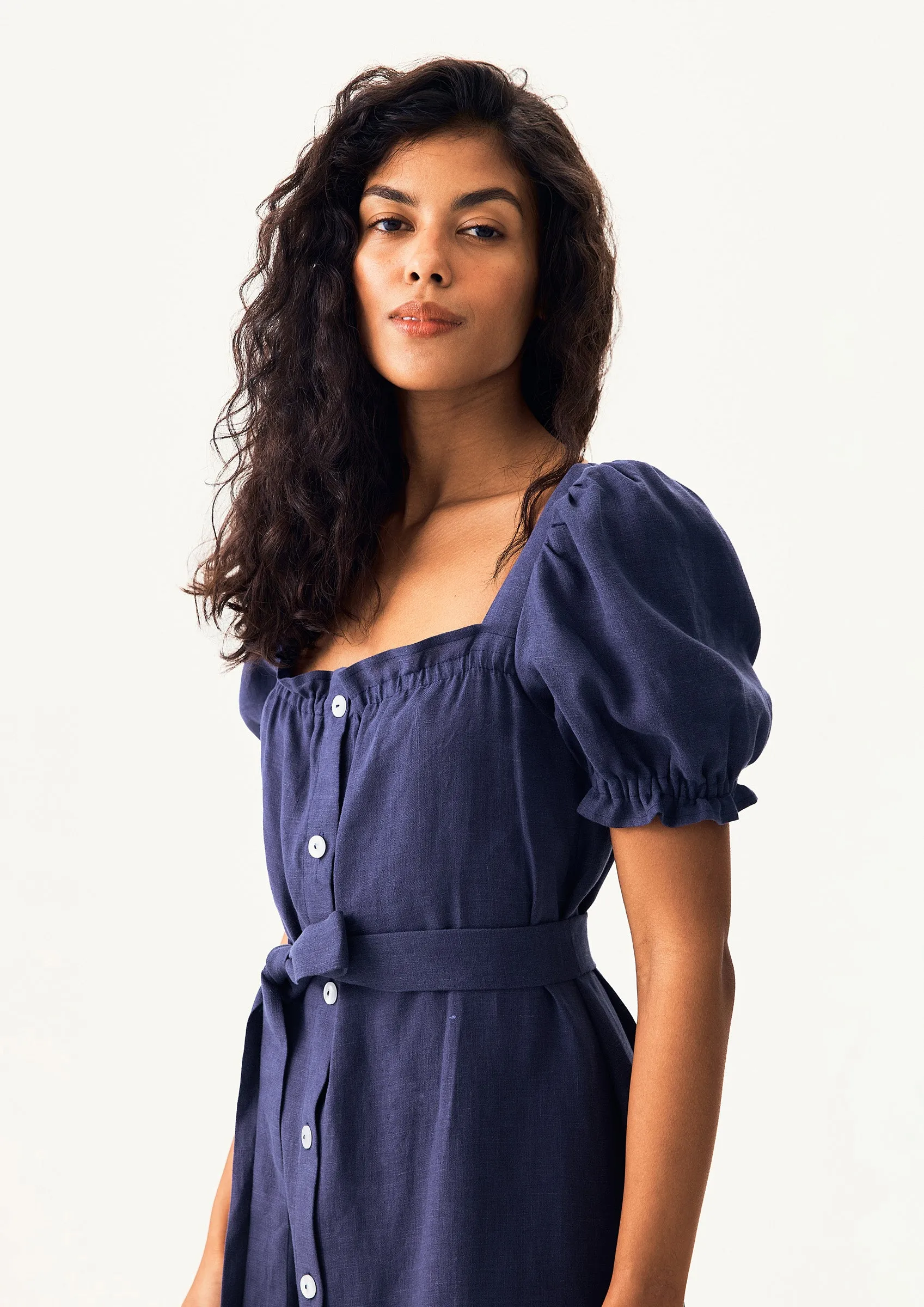 Brigitte Linen Midi Dress in Navy sold by Sleeper product image thumbnail 3