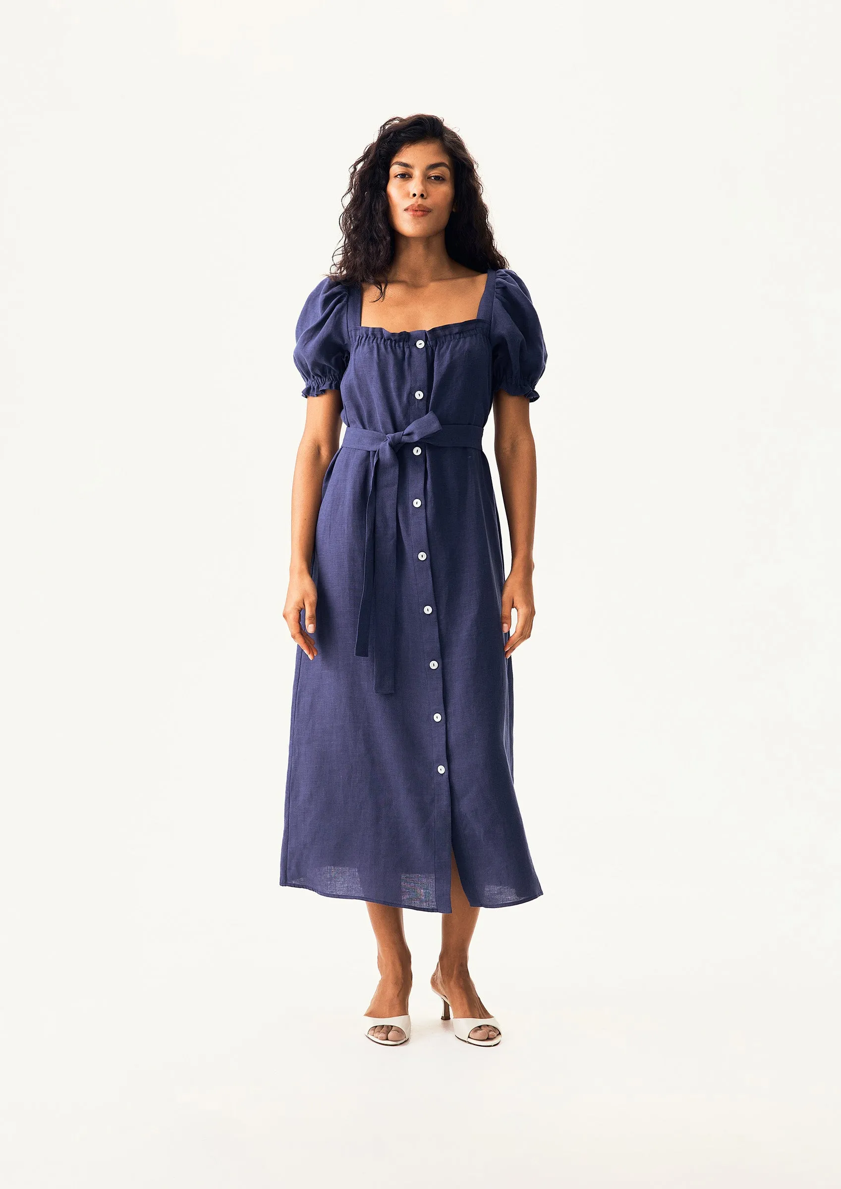 Brigitte Linen Midi Dress in Navy sold by Sleeper product image thumbnail 4