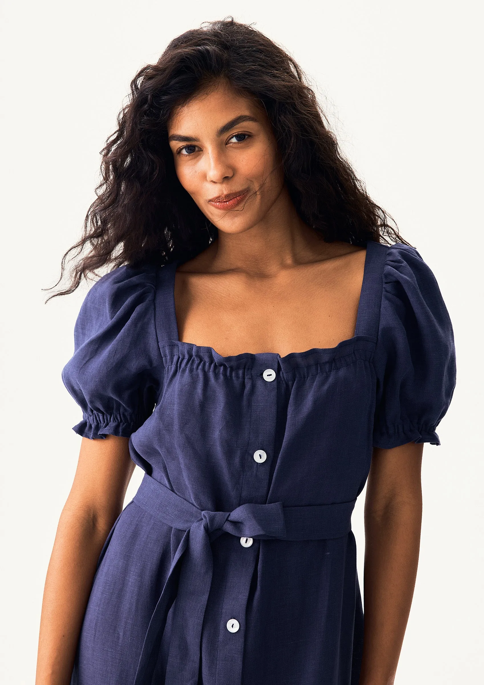 Brigitte Linen Midi Dress in Navy sold by Sleeper product image thumbnail 5