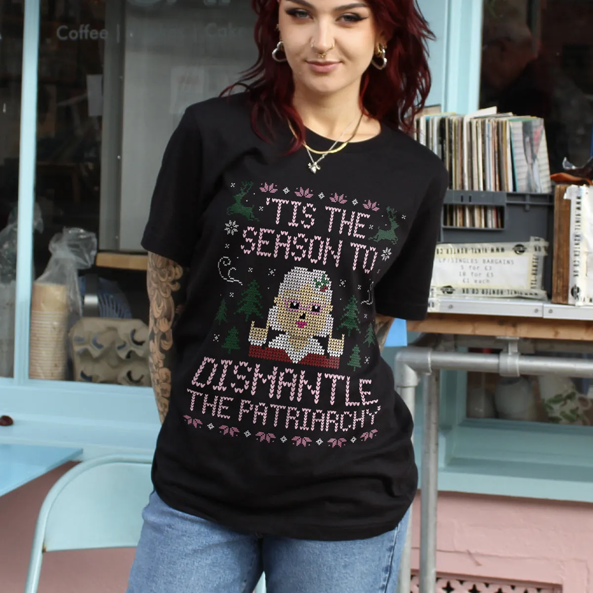 Tis The Season To Dismantle The Patriarchy Ugly Christmas T-Shirt sold by The Spark Company product image thumbnail 3