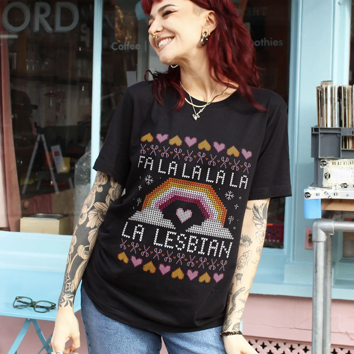 Fa-La-La Lesbian Ugly Christmas T-Shirt sold by The Spark Company product image thumbnail 2