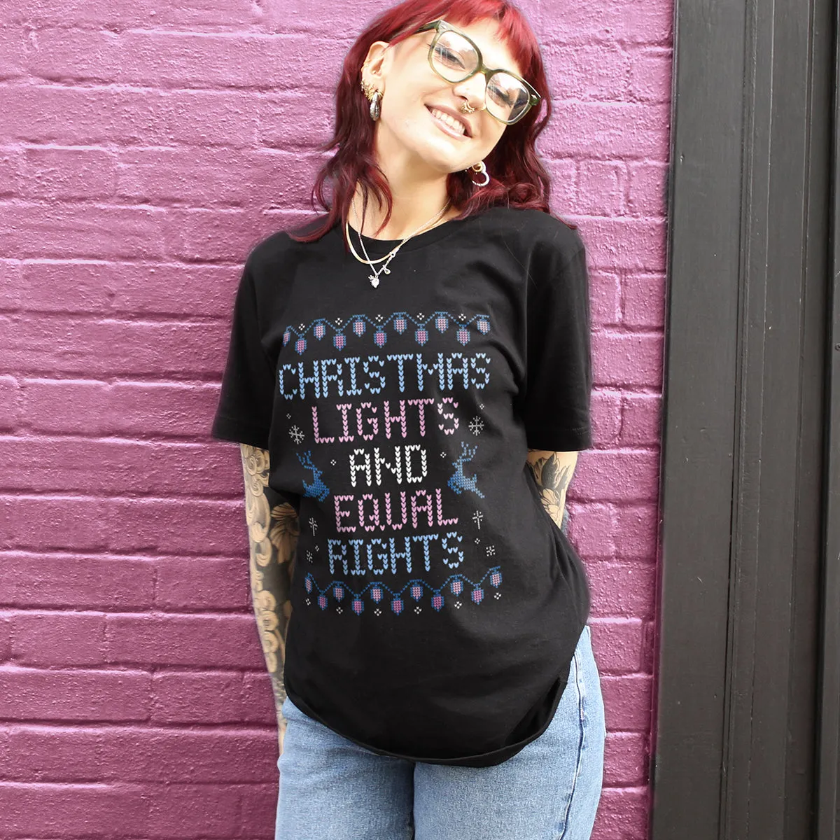 Christmas Lights And Equal Rights Ugly Christmas T-Shirt sold by The Spark Company product image thumbnail 2