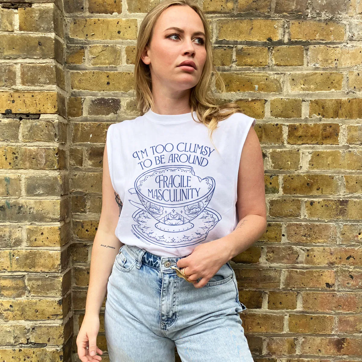 I'm Too Clumsy To Be Around Fragile Masculinity Sleeveless T-Shirt sold by The Spark Company product image thumbnail 2