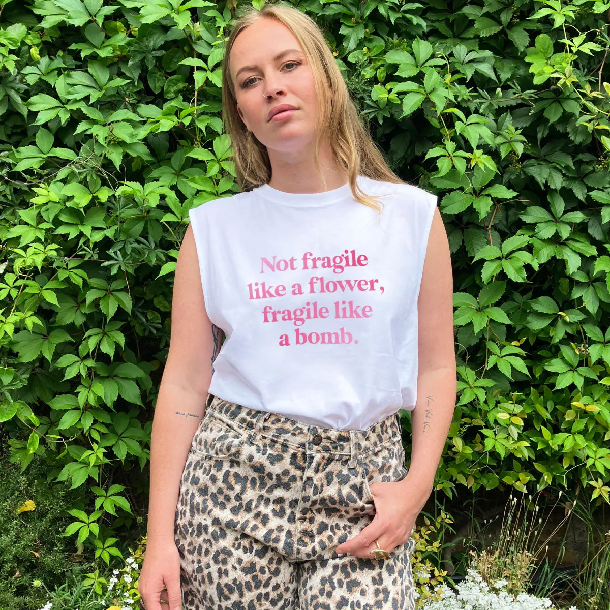 Not Fragile Like A Flower, Fragile Like A Bomb Sleeveless T-Shirt sold by The Spark Company product image thumbnail 2