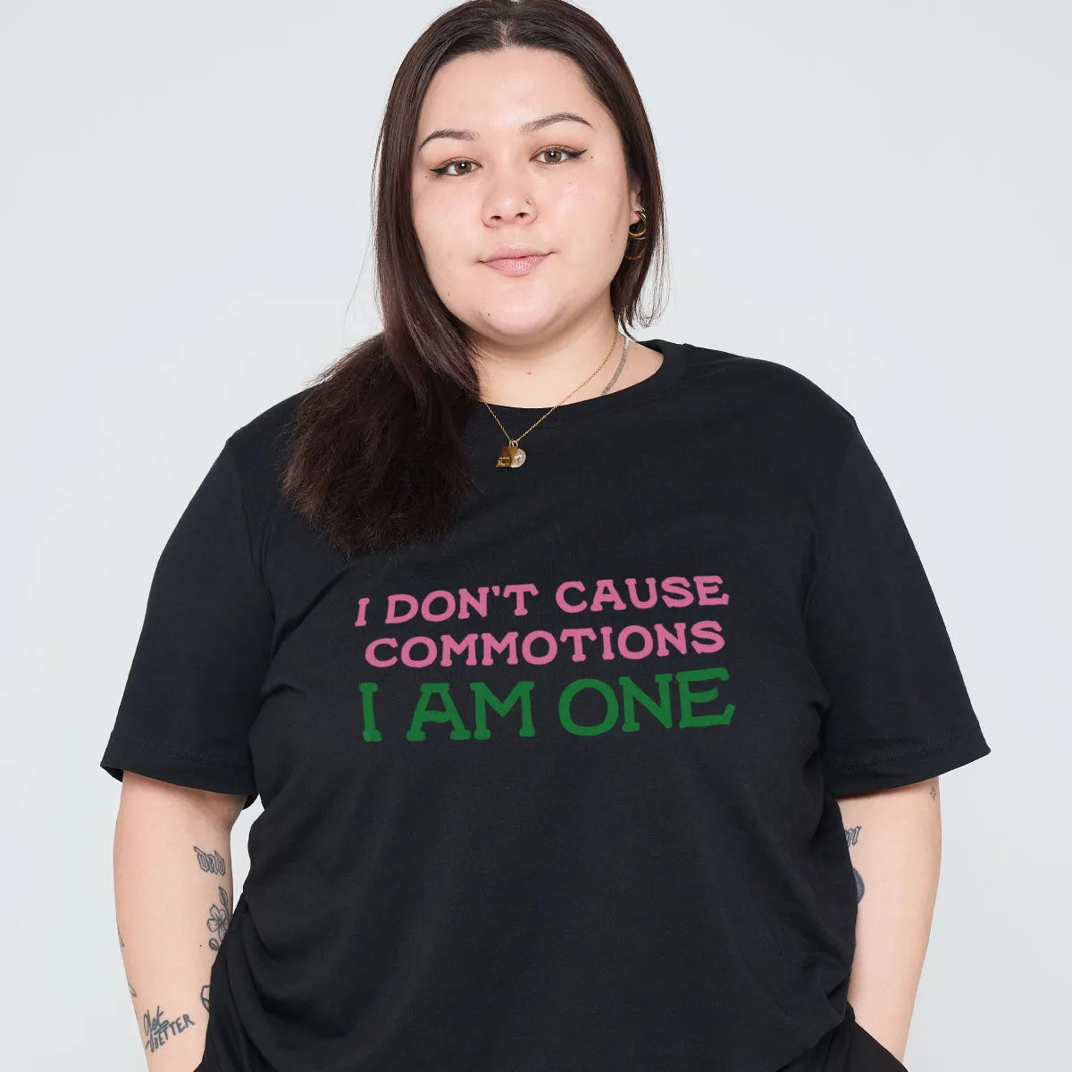 I Don't Cause Commotions, I Am One T-Shirt sold by The Spark Company product image thumbnail 2
