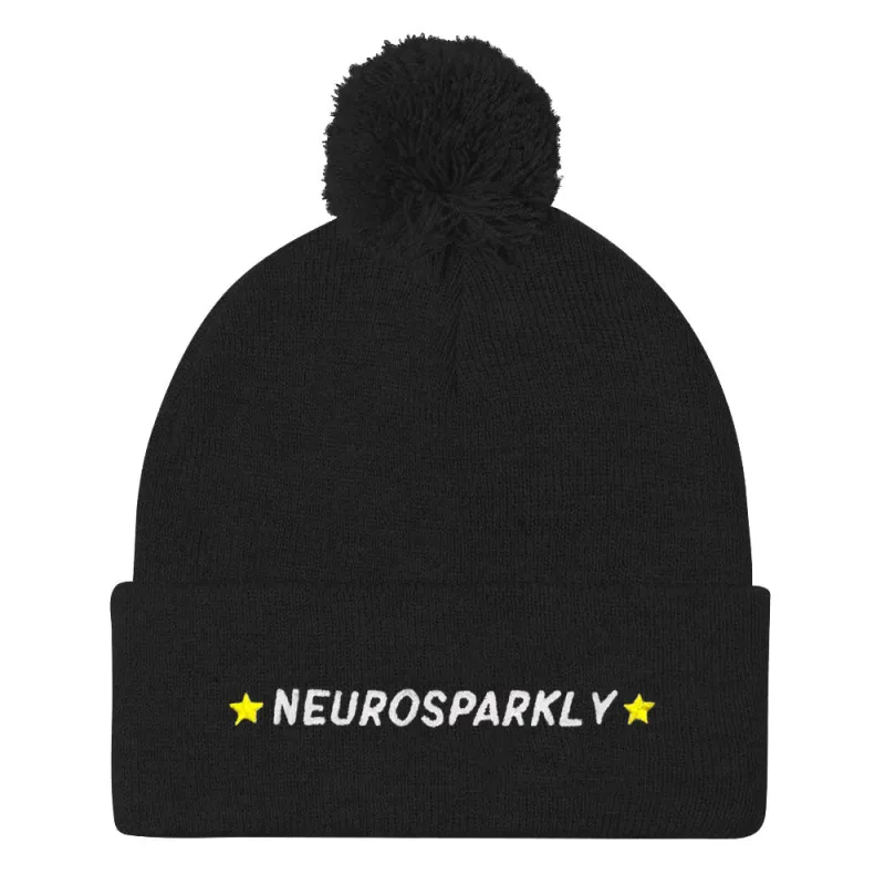 Neurosparkly Embroidered Pom Pom Beanie Hat sold by The Spark Company