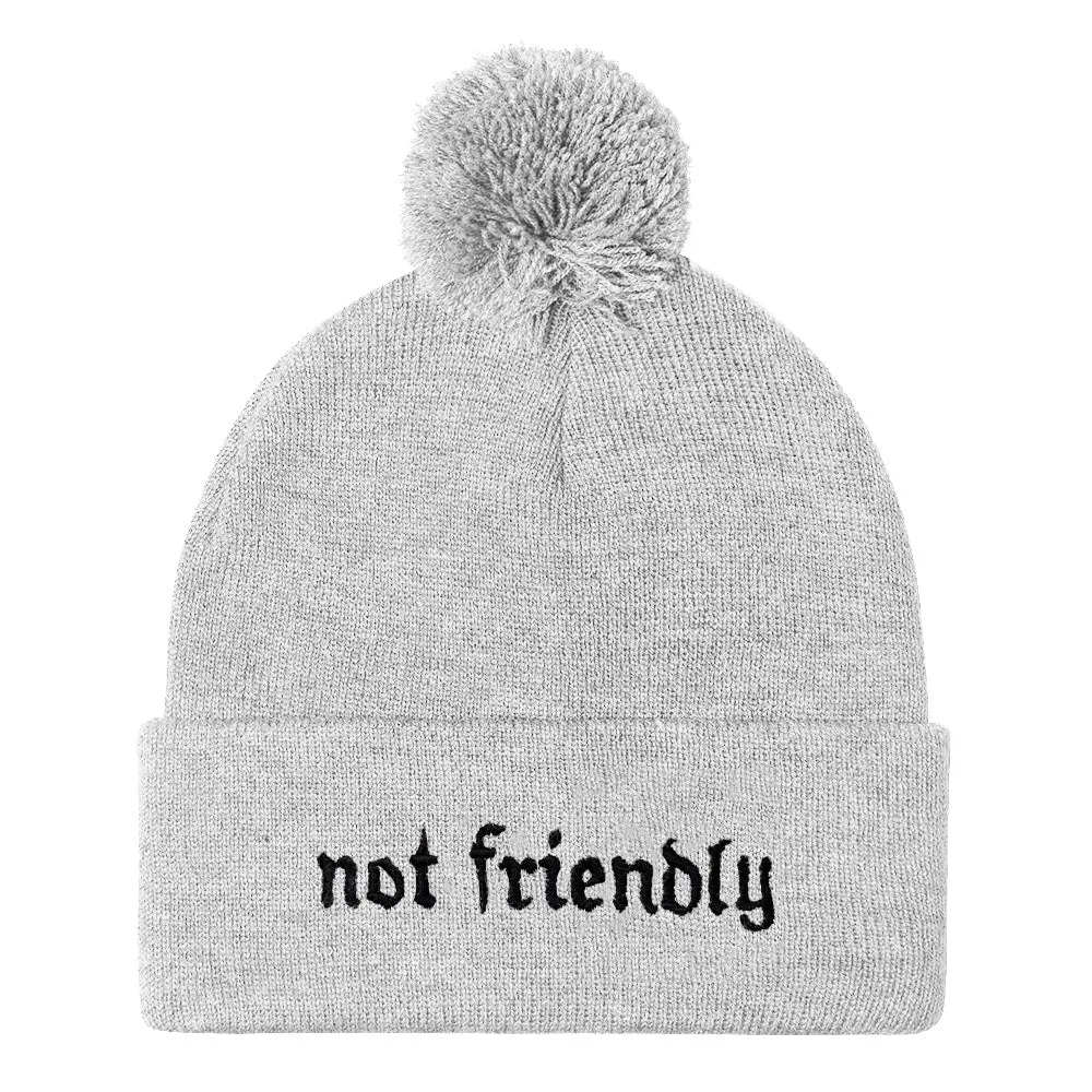 Not Friendly Embroidered Pom Pom Beanie Hat sold by The Spark Company product image thumbnail 3