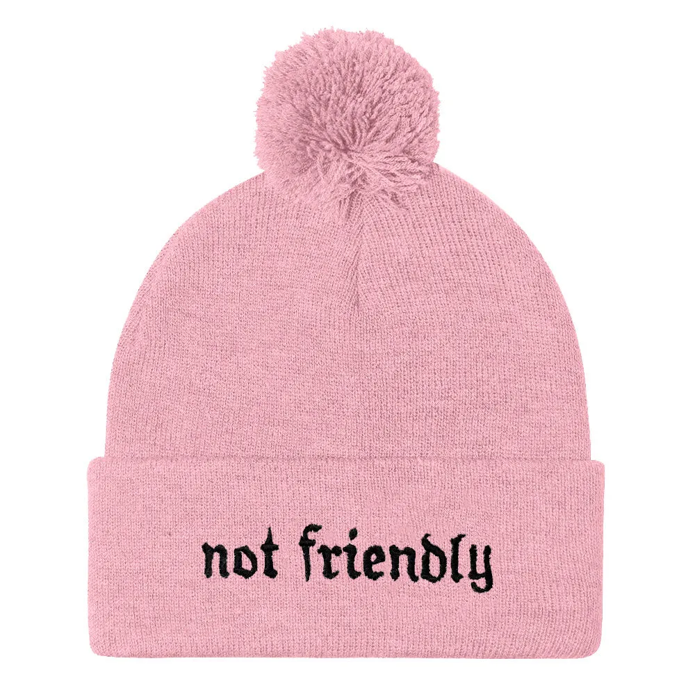 Not Friendly Embroidered Pom Pom Beanie Hat sold by The Spark Company product image thumbnail 2
