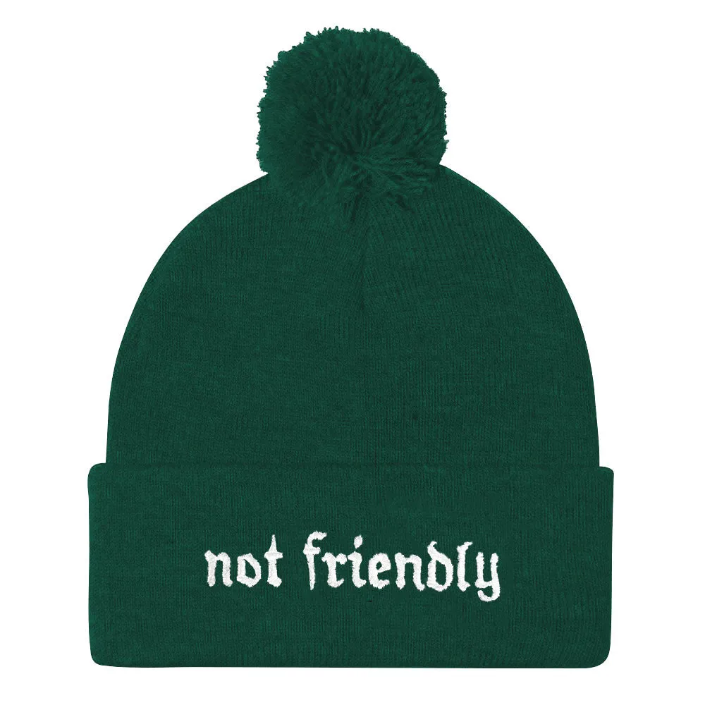 Not Friendly Embroidered Pom Pom Beanie Hat sold by The Spark Company product image thumbnail 4