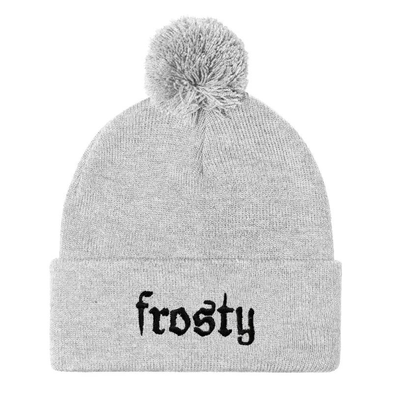 Frosty Embroidered Pom Pom Beanie Hat sold by The Spark Company