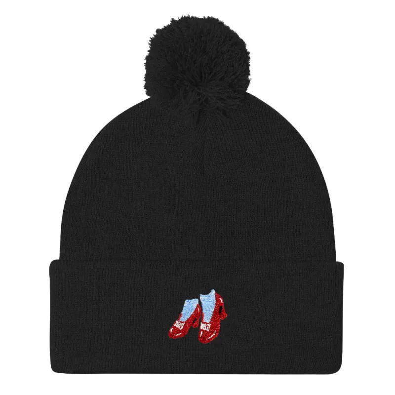 Ruby Slippers Embroidered Pom Pom Beanie Hat sold by The Spark Company