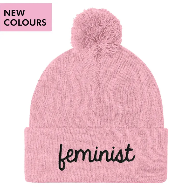 Feminist Embroidered Pom Pom Beanie Hat sold by The Spark Company