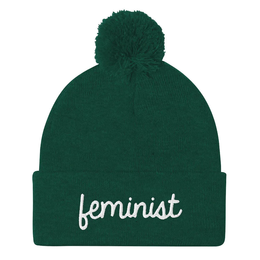 Feminist Embroidered Pom Pom Beanie Hat sold by The Spark Company product image thumbnail 5