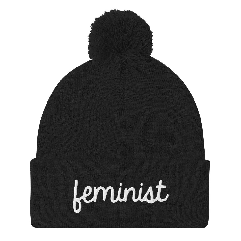 Feminist Embroidered Pom Pom Beanie Hat sold by The Spark Company product image thumbnail 2