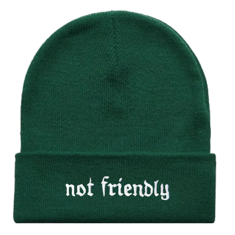 Not Friendly Embroidered Beanie Hat made by The Spark Company