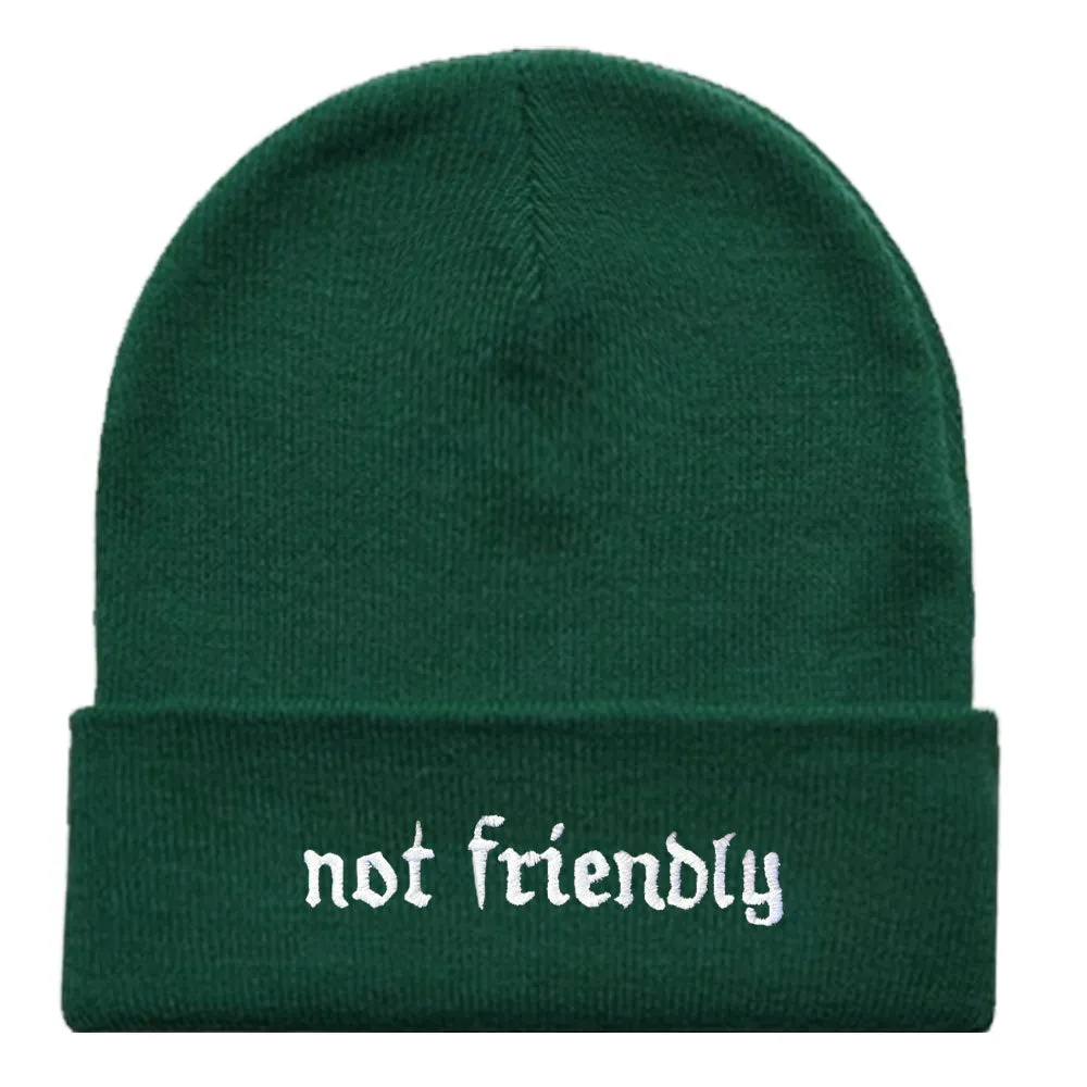 Not Friendly Embroidered Beanie Hat sold by The Spark Company