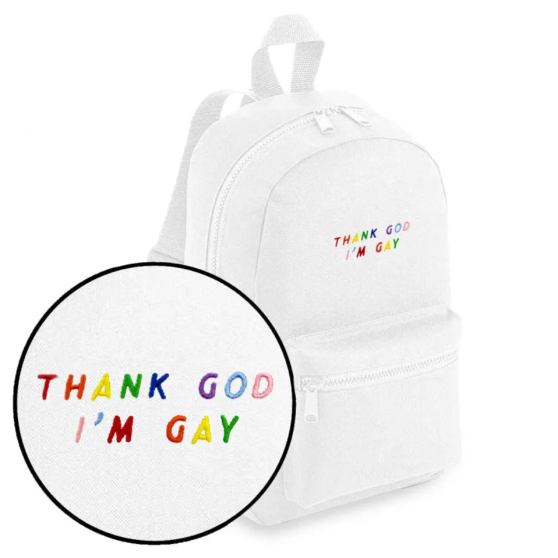 Thank God I'm Gay Embroidered Mini Backpack sold by The Spark Company