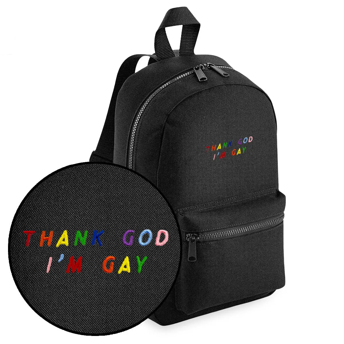 Thank God I'm Gay Embroidered Mini Backpack sold by The Spark Company product image thumbnail 3